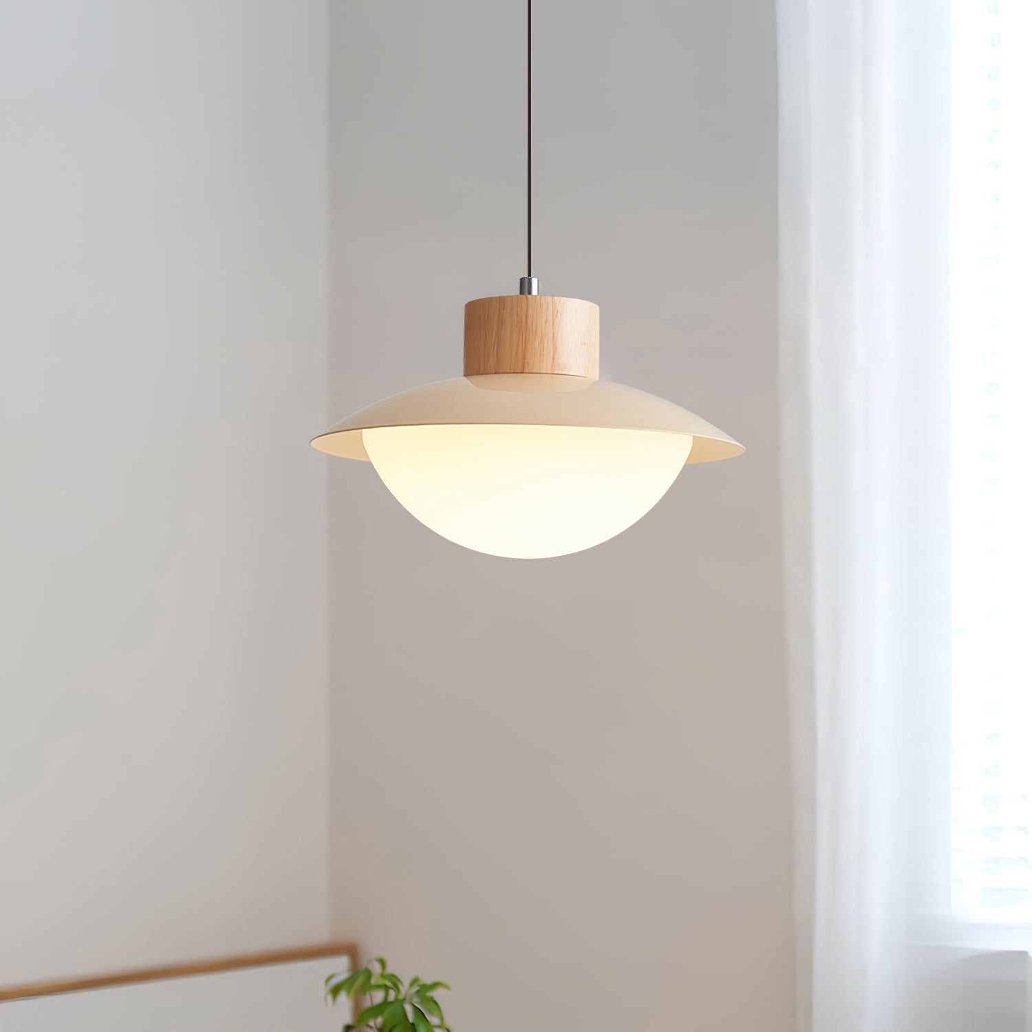 Eloria Pendant Lamp Wood PE Dome Minimalist-Neutral Decor