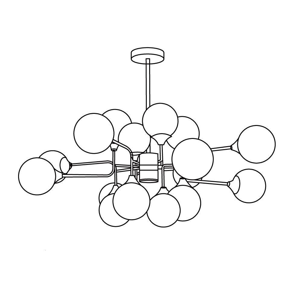 Wasgt Chandelier Stilnovo Brass Black Glass-Neutral Decor