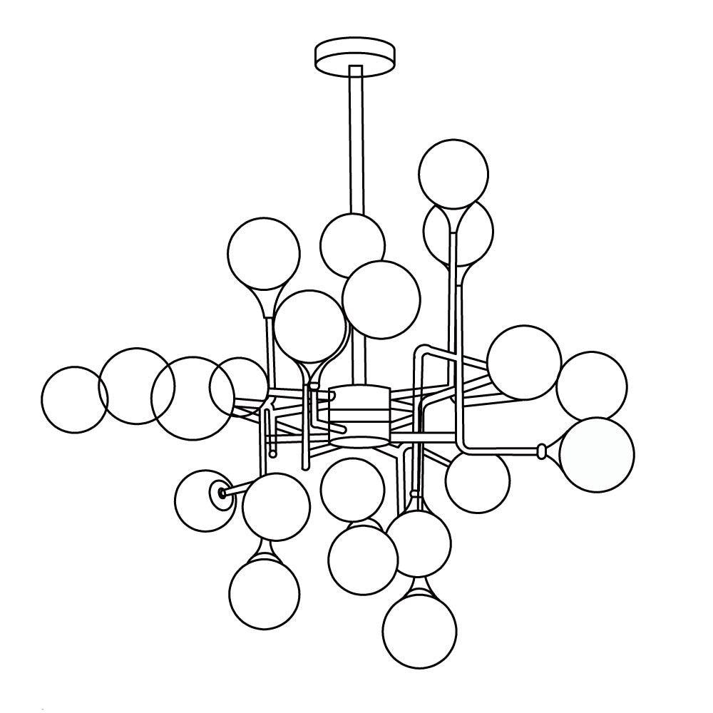 Wasgt Chandelier Stilnovo Brass Black Glass-Neutral Decor