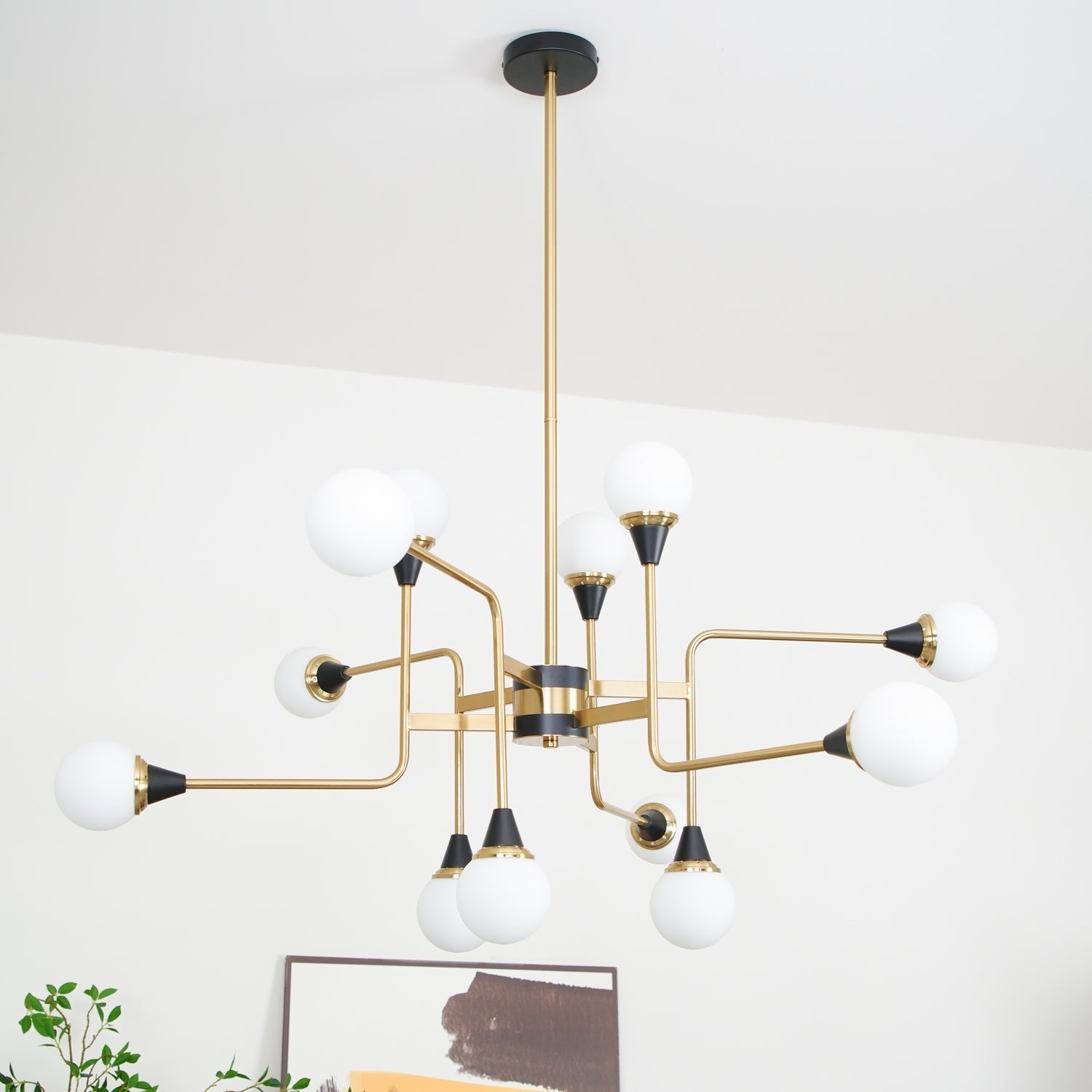 Wasgt Chandelier Stilnovo Brass Black Glass-Neutral Decor