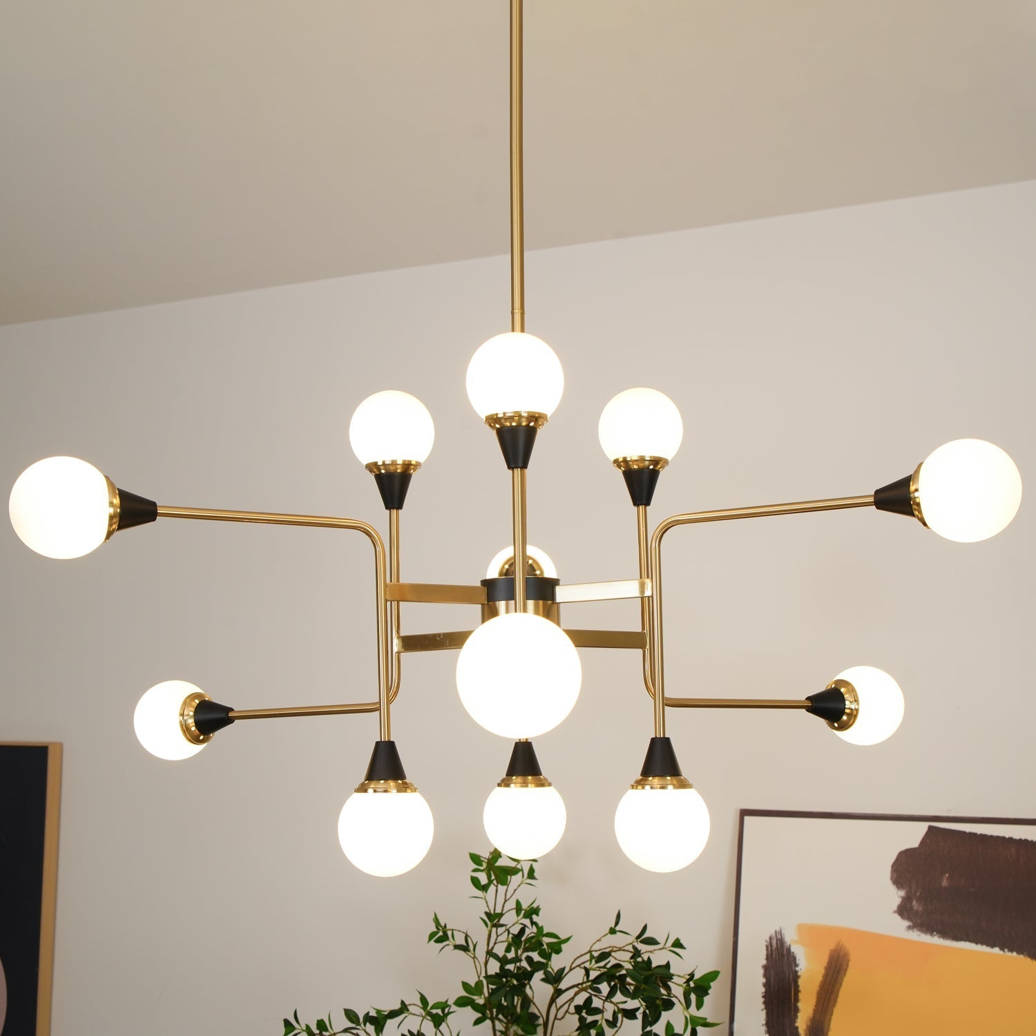 Wasgt Chandelier Stilnovo Brass Black Glass-Neutral Decor