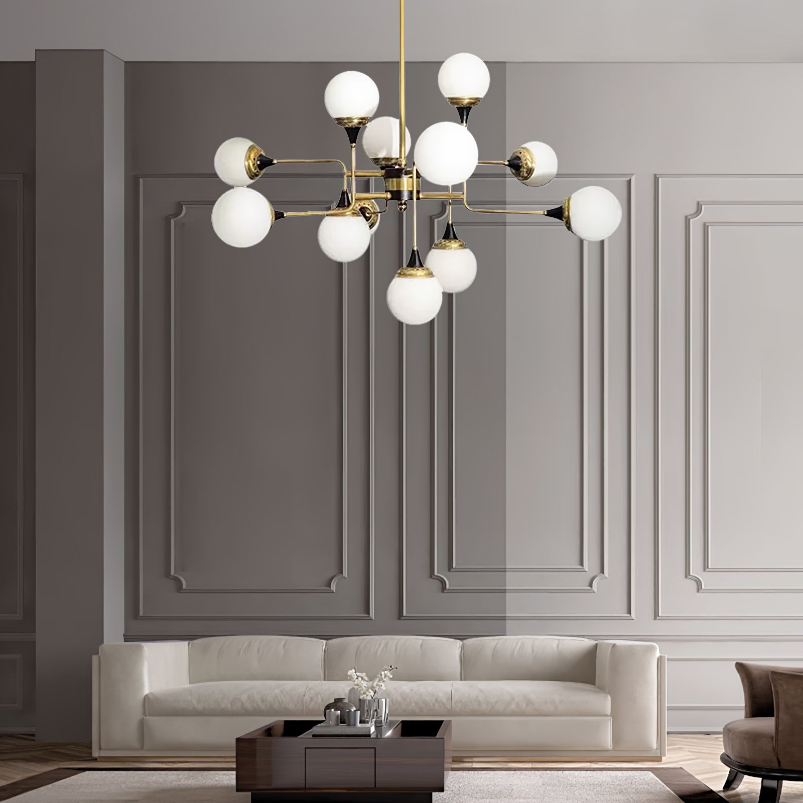 Wasgt Chandelier Stilnovo Brass Black Glass-Neutral Decor