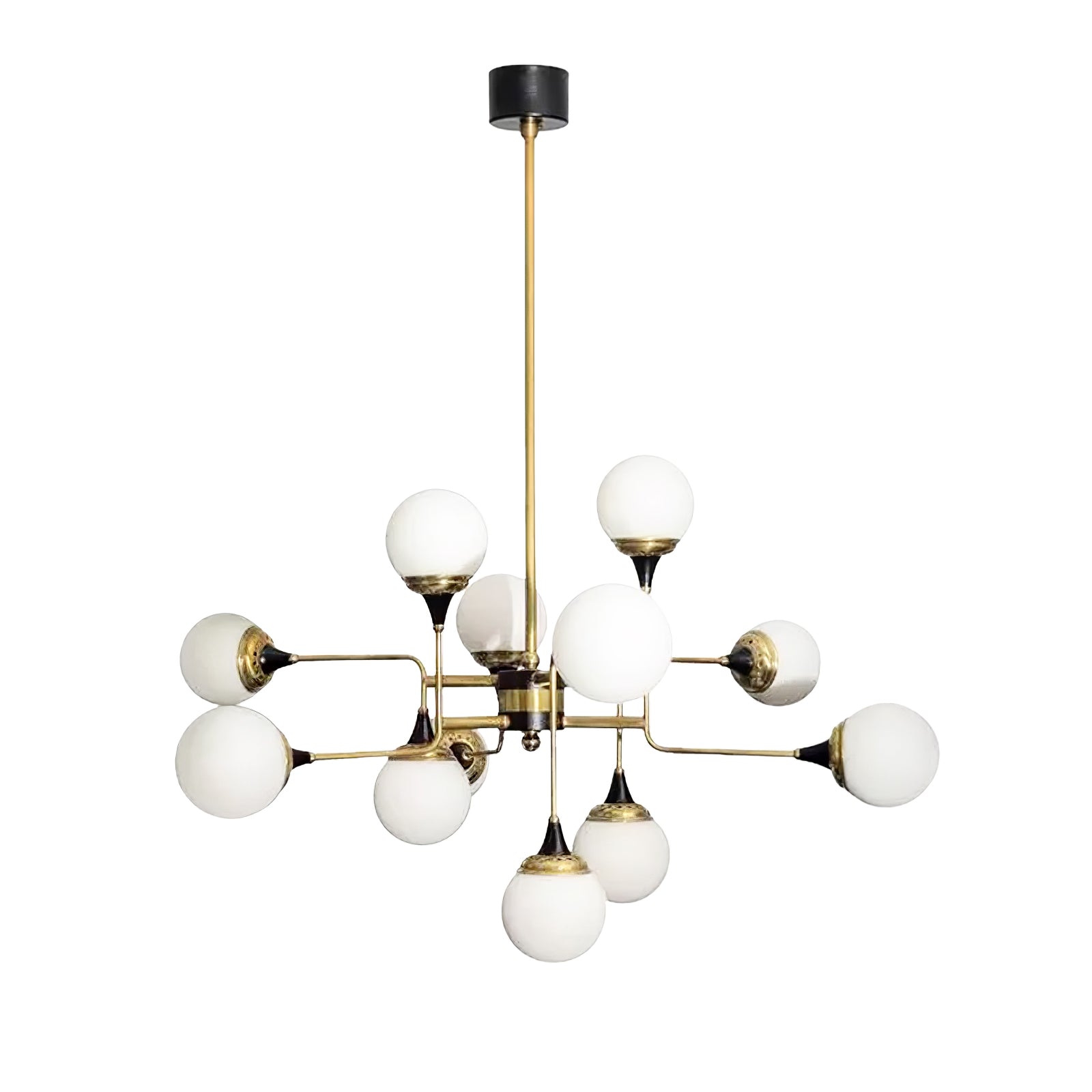 Wasgt Chandelier Stilnovo Brass Black Glass-Neutral Decor