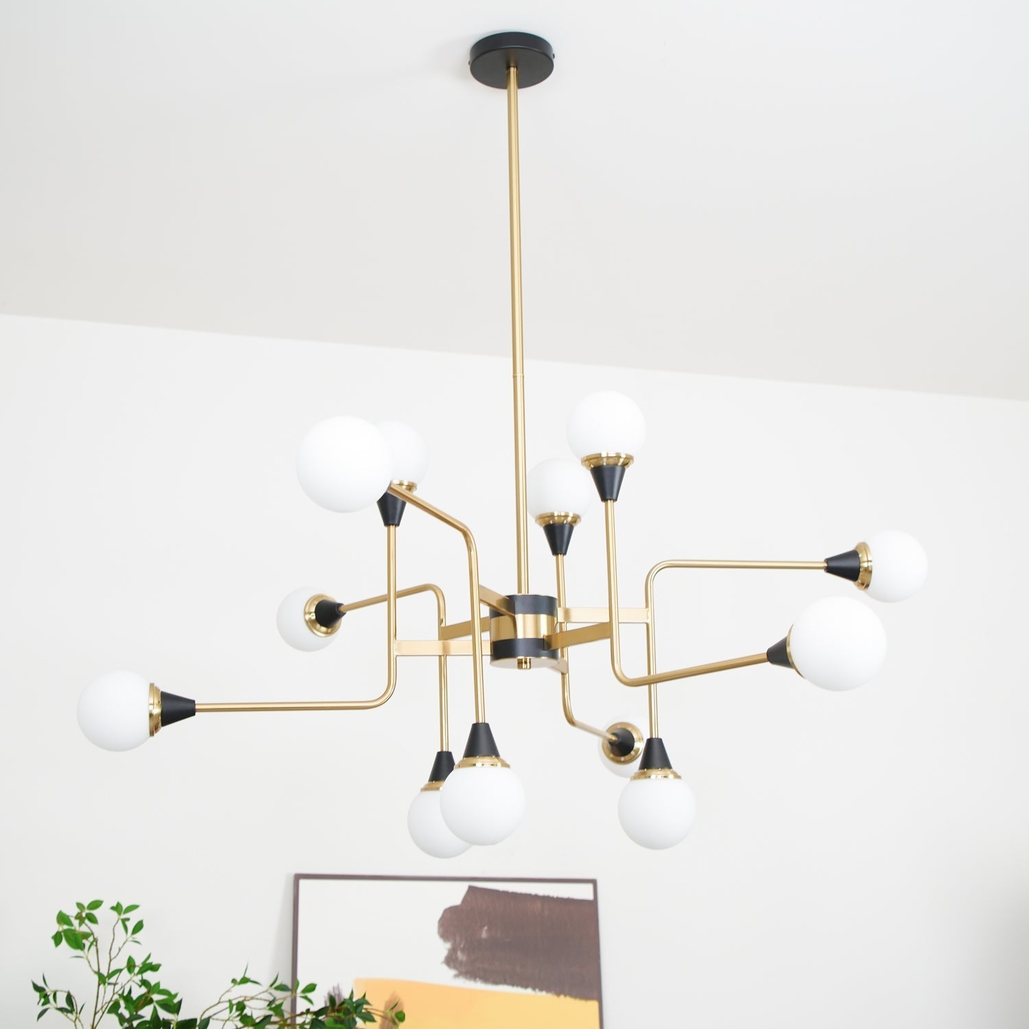 Wasgt Chandelier Stilnovo Brass Black Glass-Neutral Decor