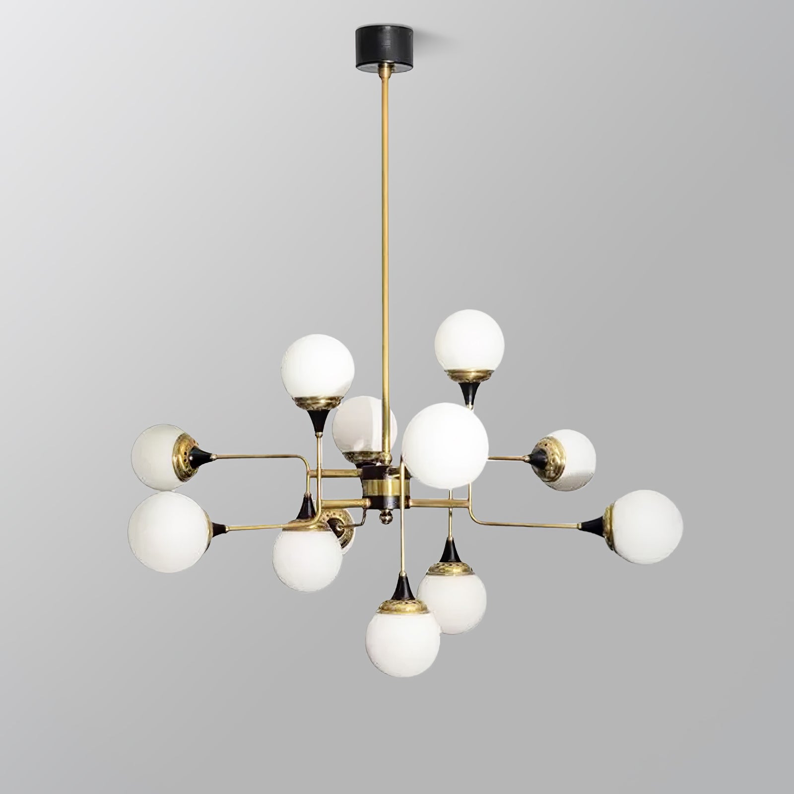 Wasgt Chandelier Stilnovo Brass Black Glass-Neutral Decor