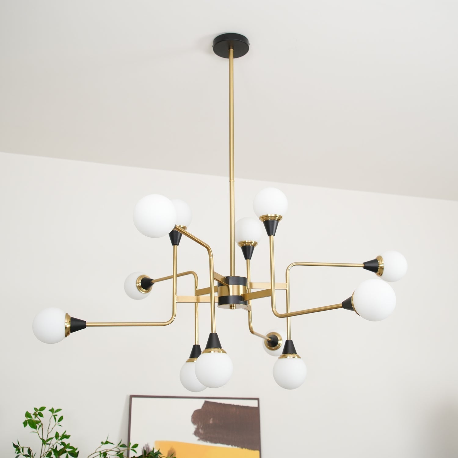 Wasgt Chandelier Stilnovo Brass Black Glass-Neutral Decor
