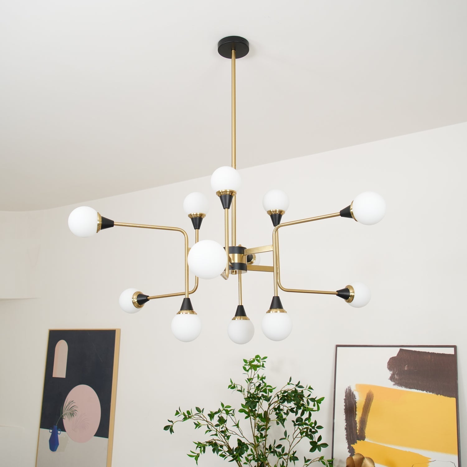 Wasgt Chandelier Stilnovo Brass Black Glass-Neutral Decor