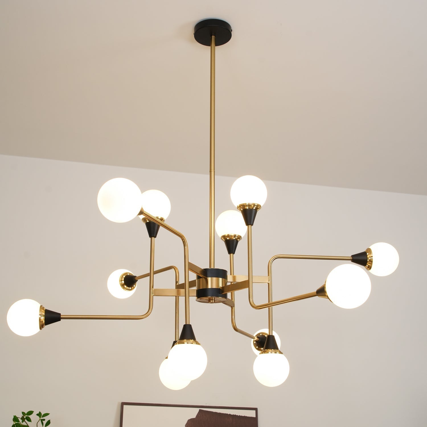Wasgt Chandelier Stilnovo Brass Black Glass-Neutral Decor