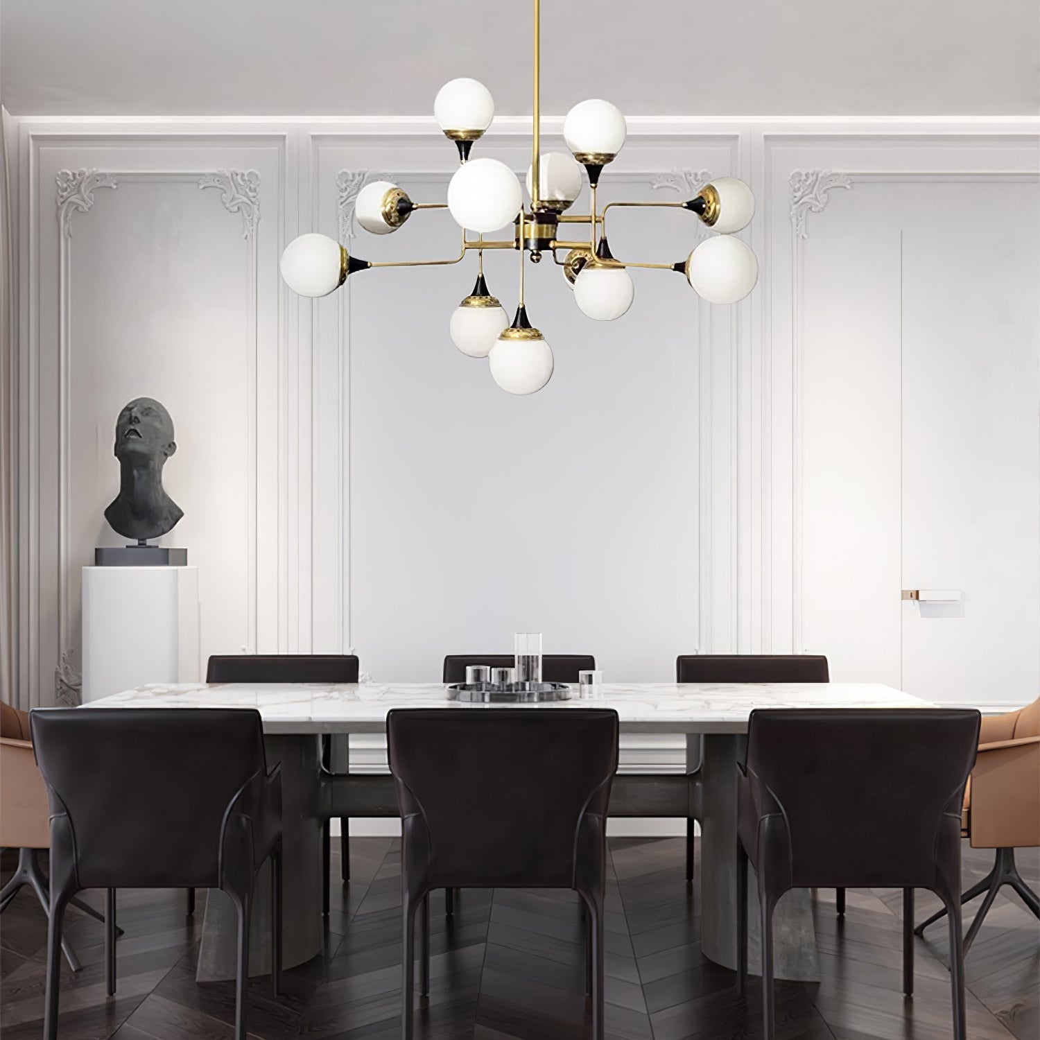 Wasgt Chandelier Stilnovo Brass Black Glass-Neutral Decor