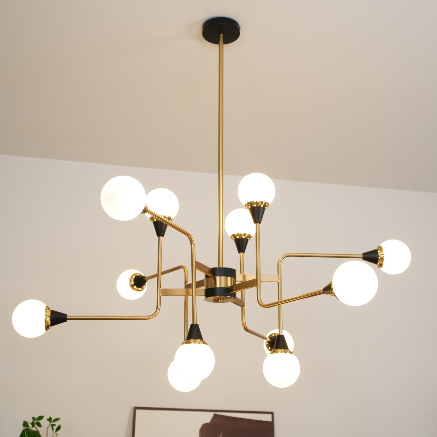 Wasgt Chandelier Stilnovo Brass Black Glass-Neutral Decor
