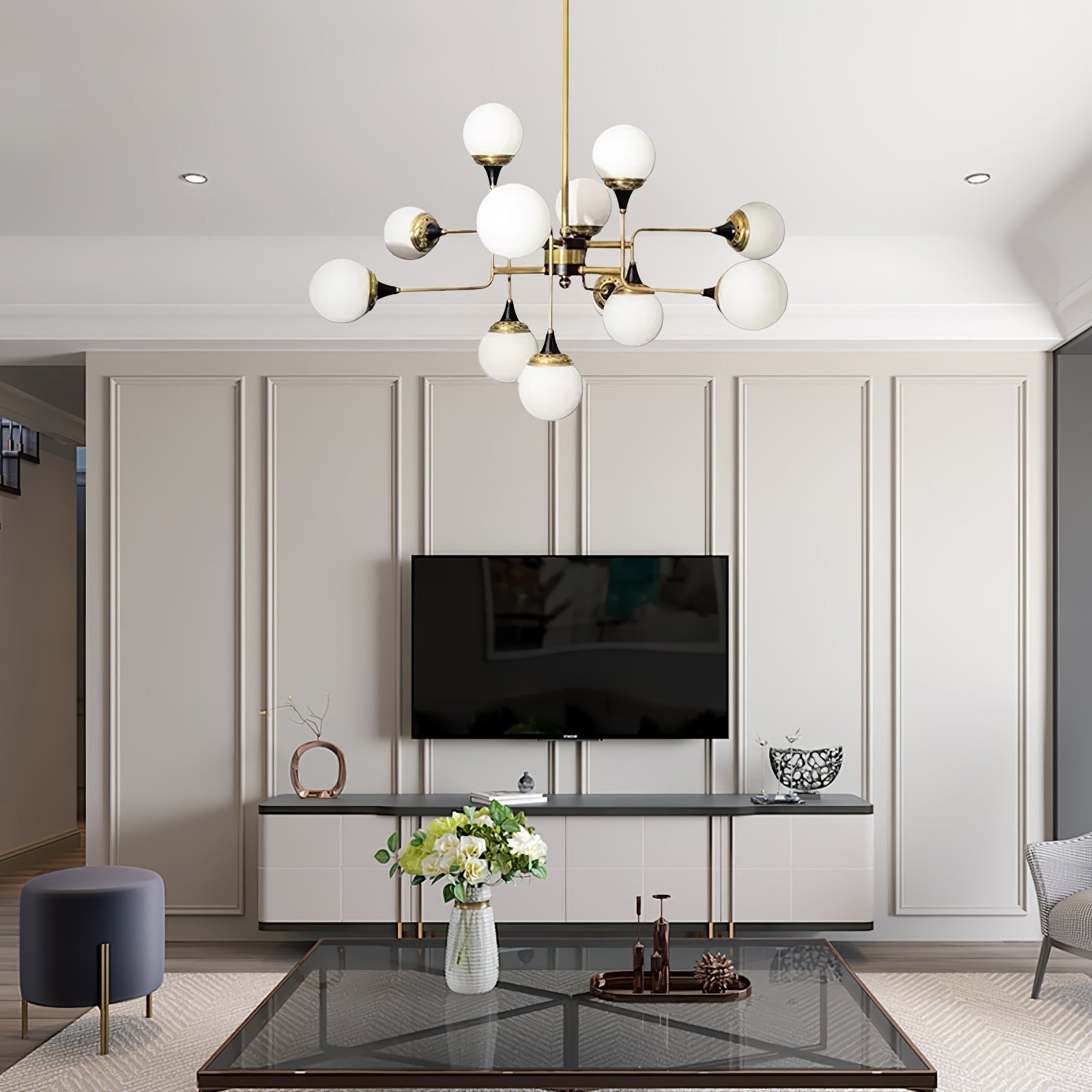Wasgt Chandelier Stilnovo Brass Black Glass-Neutral Decor