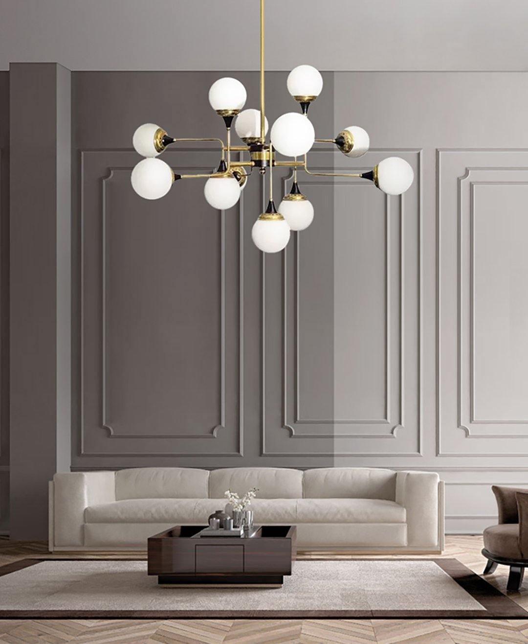 Wasgt Chandelier Stilnovo Brass Black Glass-Neutral Decor
