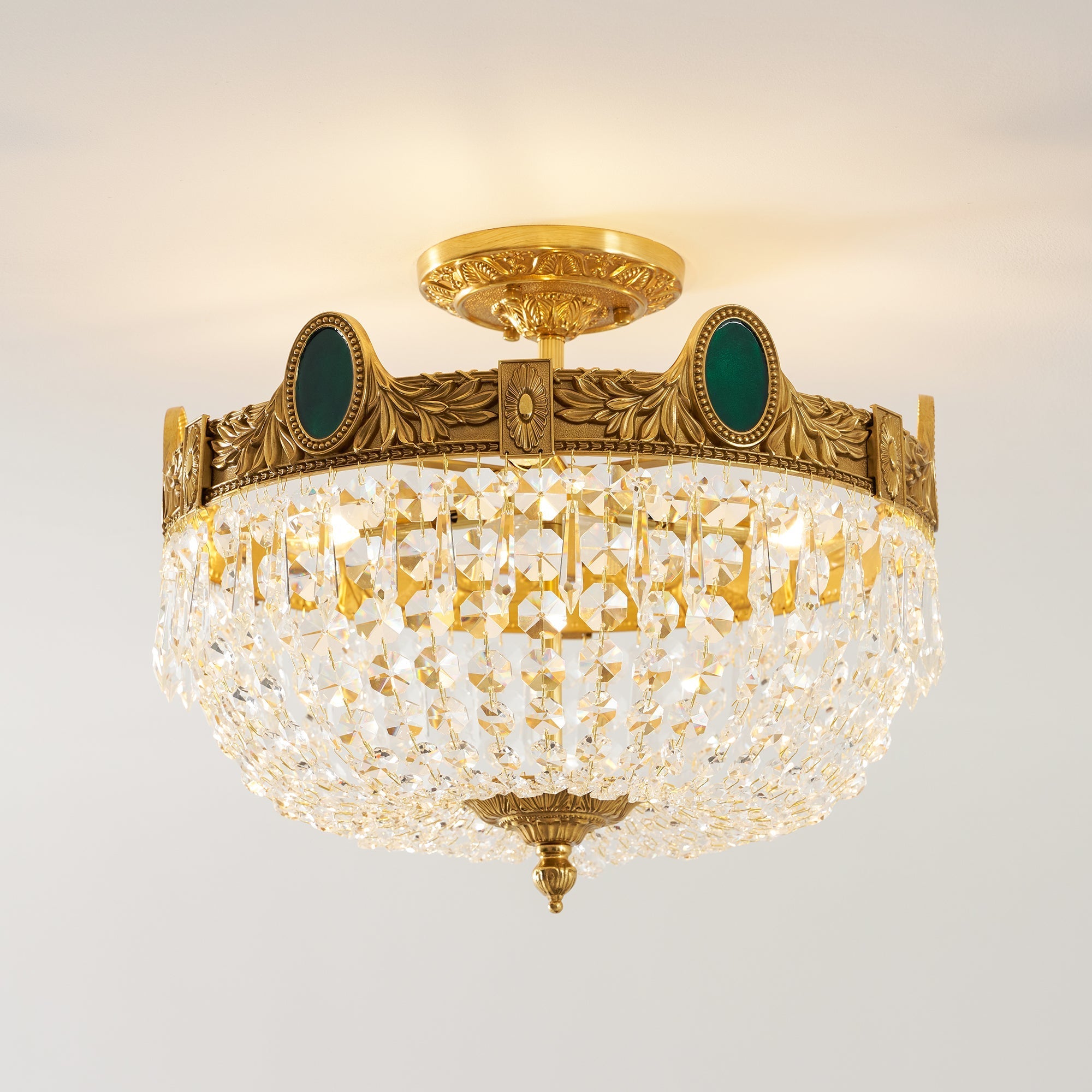 The ceiling mount and brass rod of the Stinnett lamp.