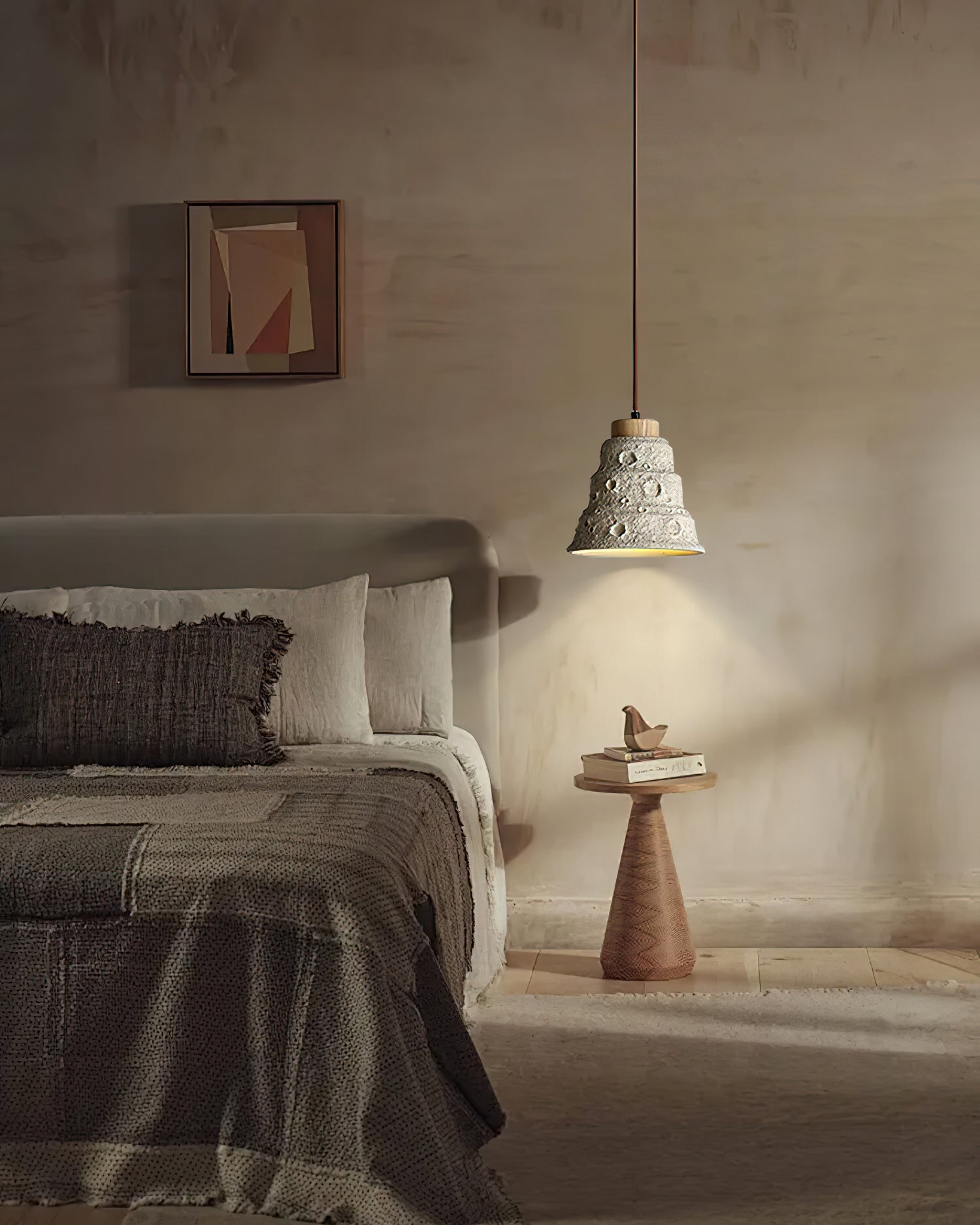 Ilphaeth Nordic Art Bell Stone Wood Pendant Light-Neutral Decor