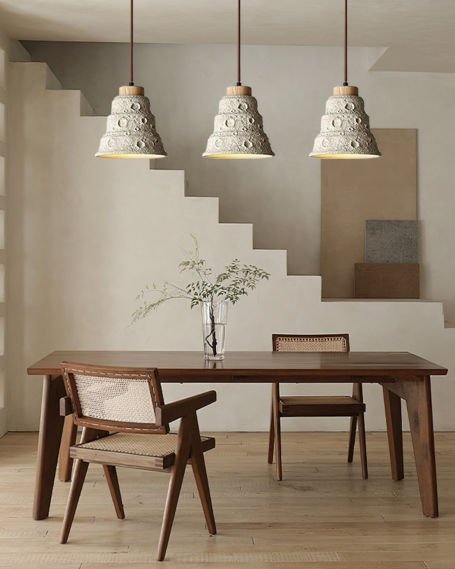 Ilphaeth Nordic Art Bell Stone Wood Pendant Light-Neutral Decor