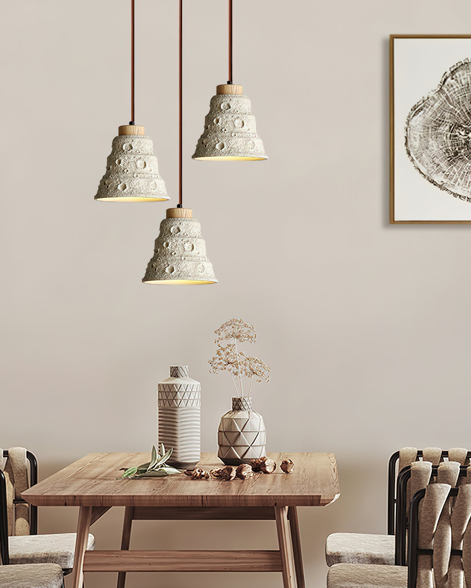 Ilphaeth Nordic Art Bell Stone Wood Pendant Light-Neutral Decor