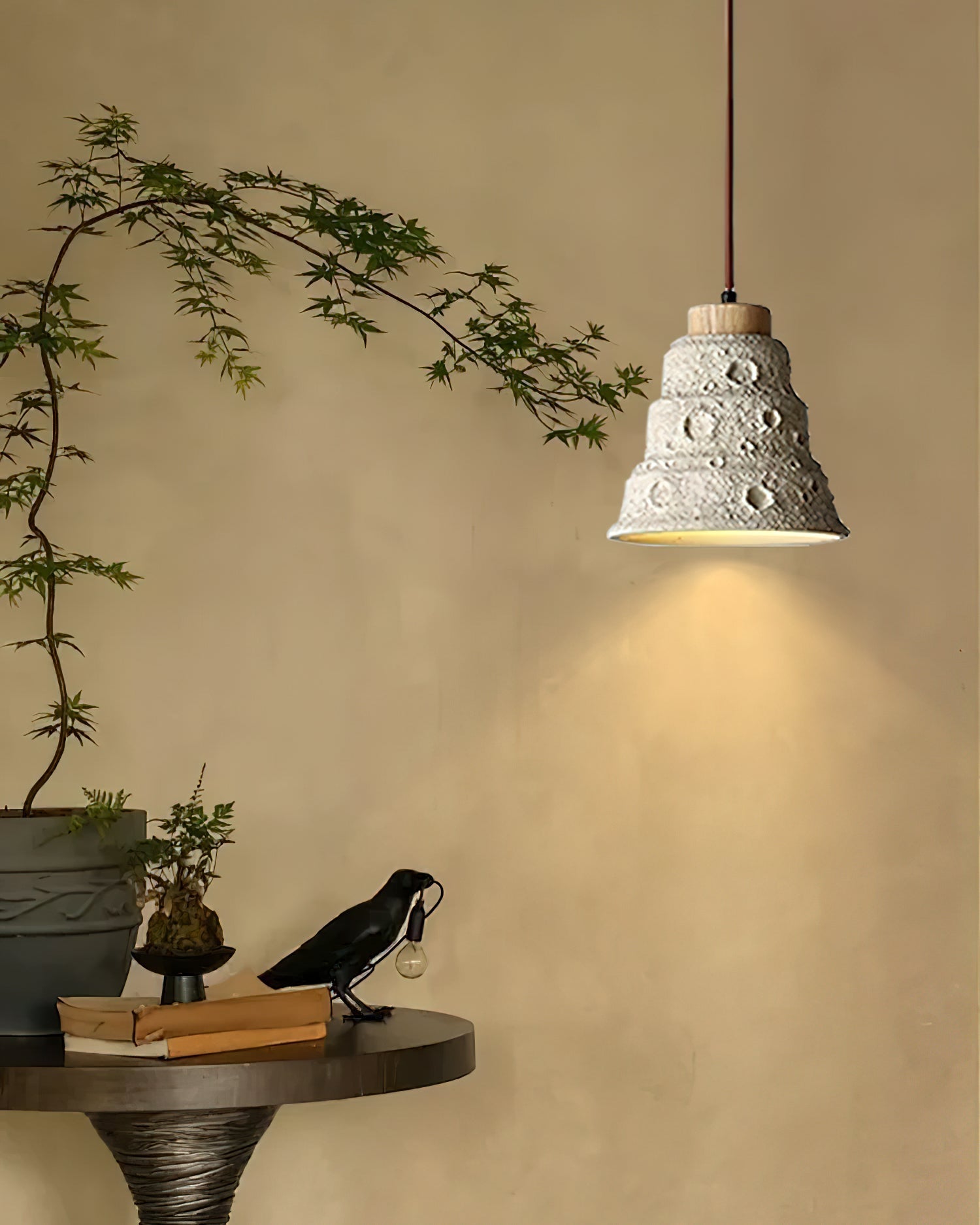 Ilphaeth Nordic Art Bell Stone Wood Pendant Light-Neutral Decor