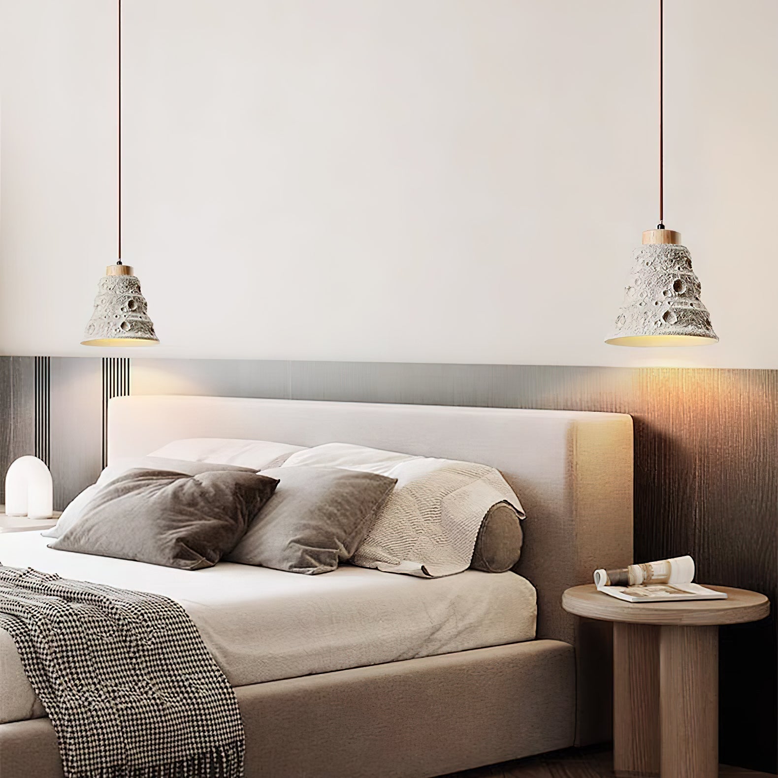 Ilphaeth Nordic Art Bell Stone Wood Pendant Light-Neutral Decor