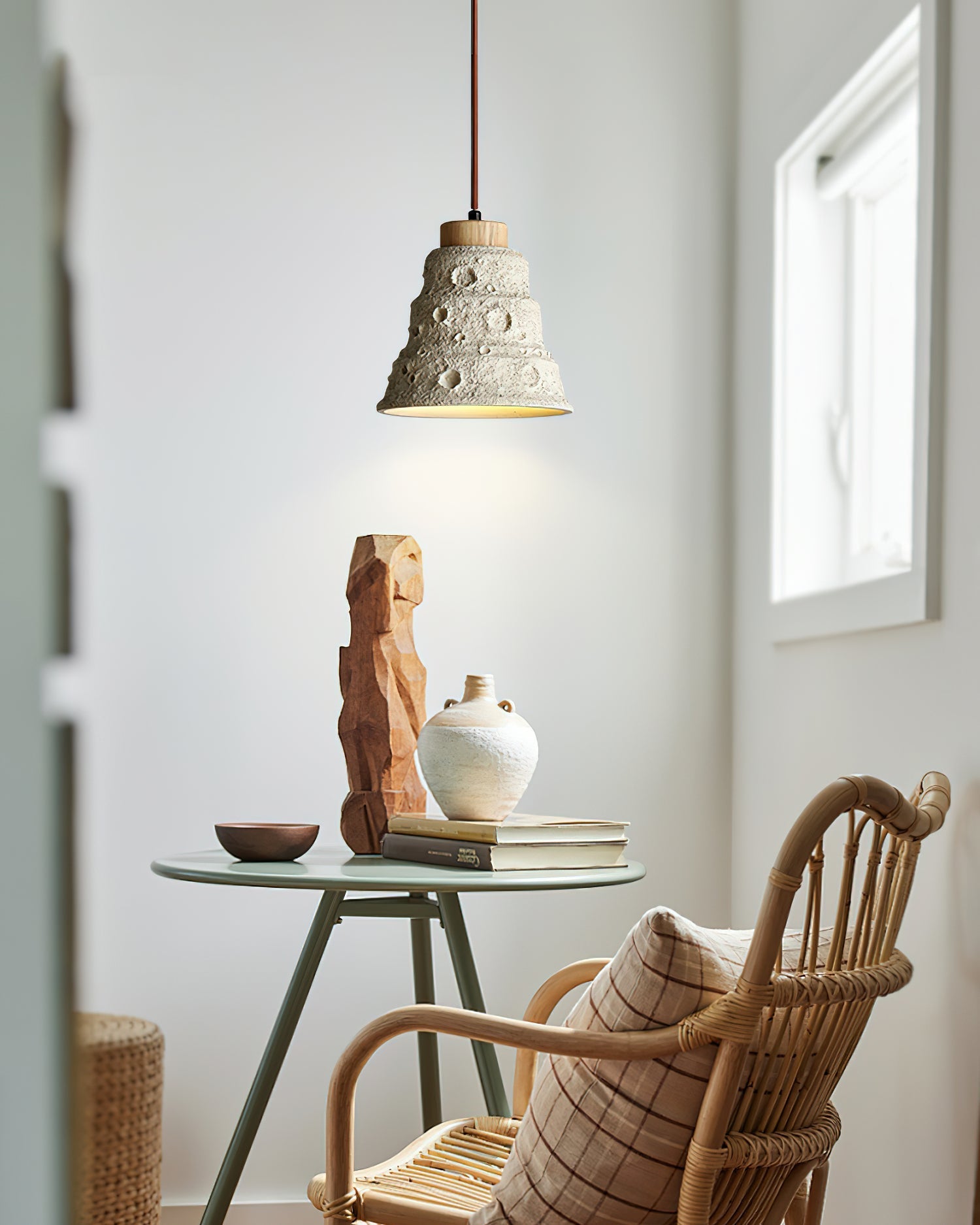 Ilphaeth Nordic Art Bell Stone Wood Pendant Light-Neutral Decor