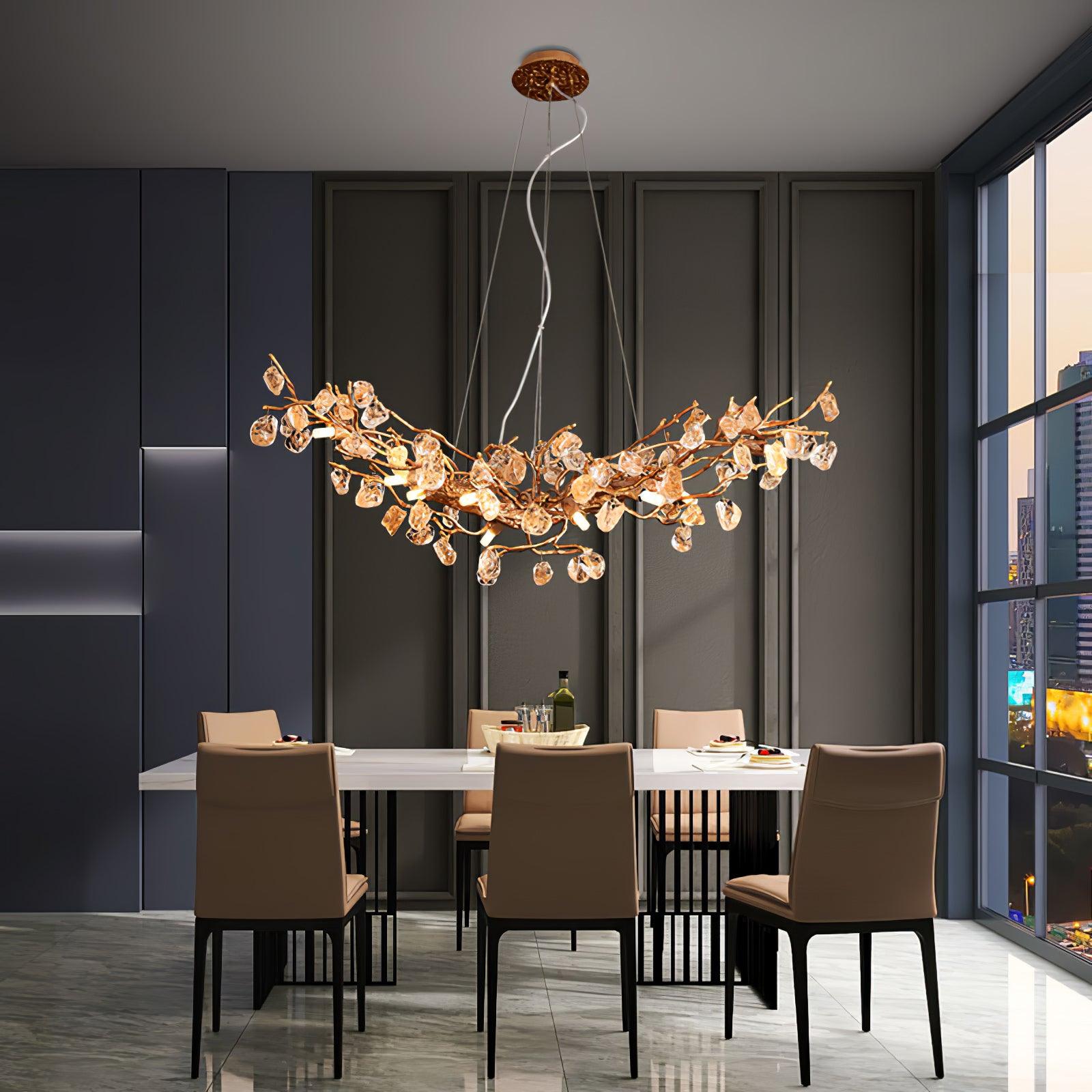 Arborea Brass Branch Crystal Chandelier-Neutral Decor
