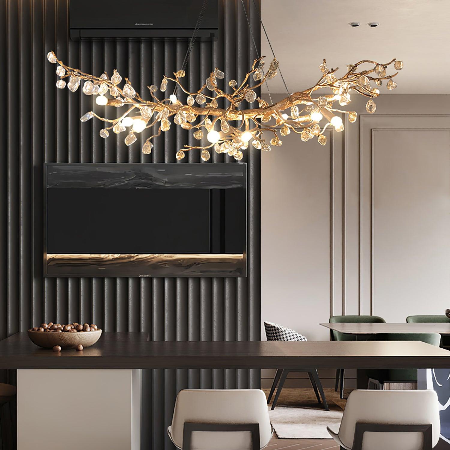 Arborea Brass Branch Crystal Chandelier-Neutral Decor