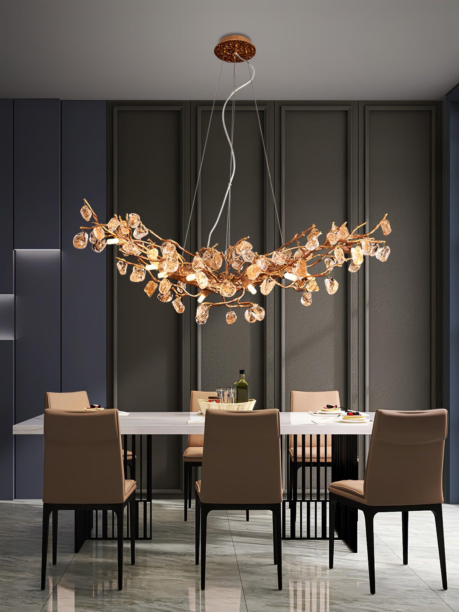 Arborea Brass Branch Crystal Chandelier-Neutral Decor