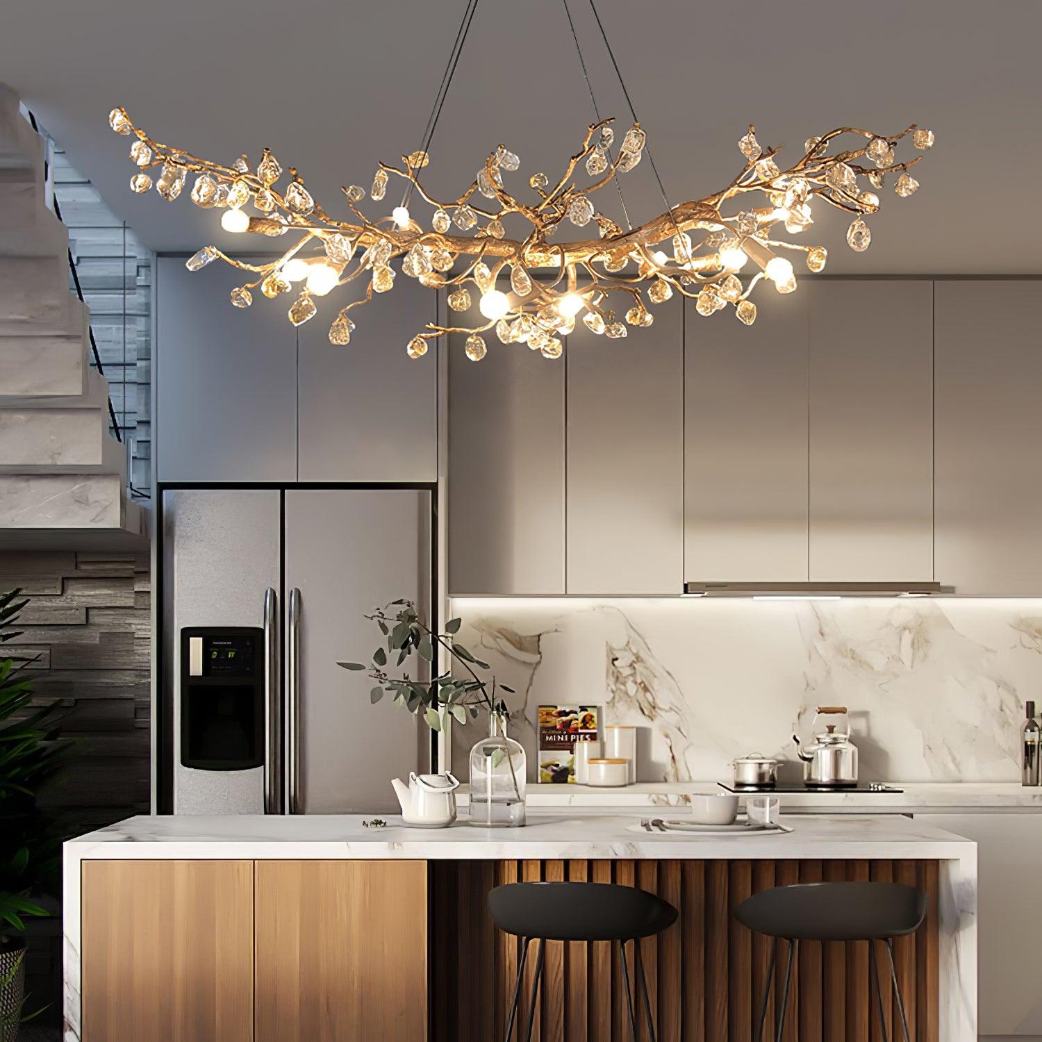 Arborea Brass Branch Crystal Chandelier-Neutral Decor