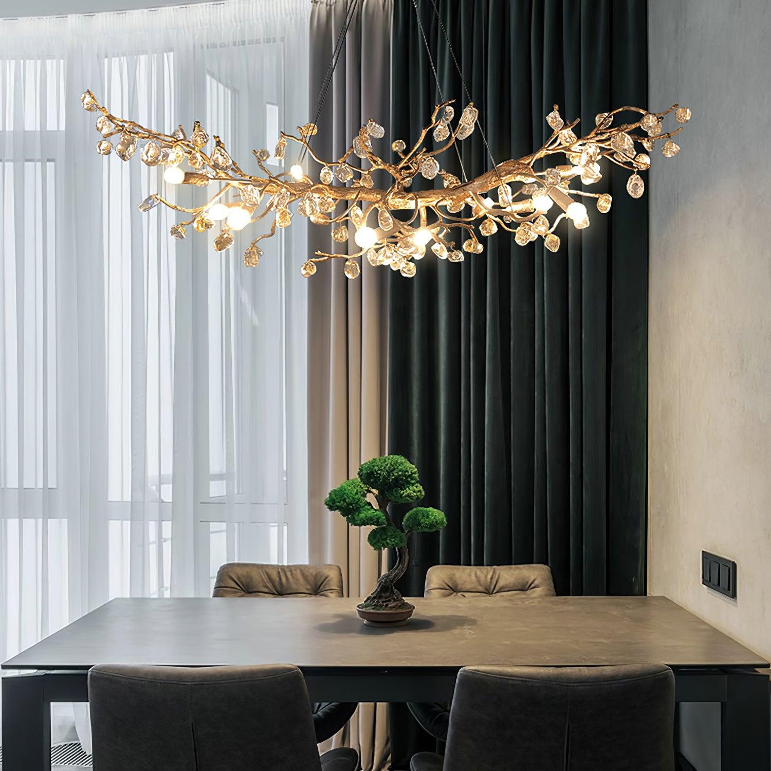 Arborea Brass Branch Crystal Chandelier-Neutral Decor