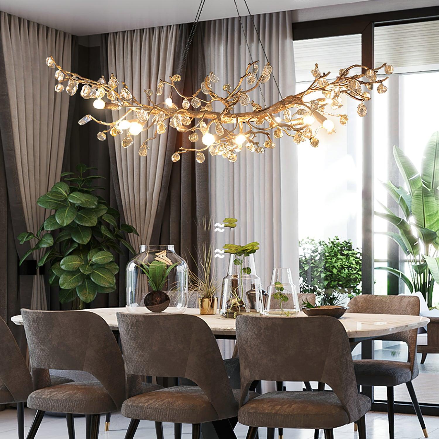 Arborea Brass Branch Crystal Chandelier-Neutral Decor