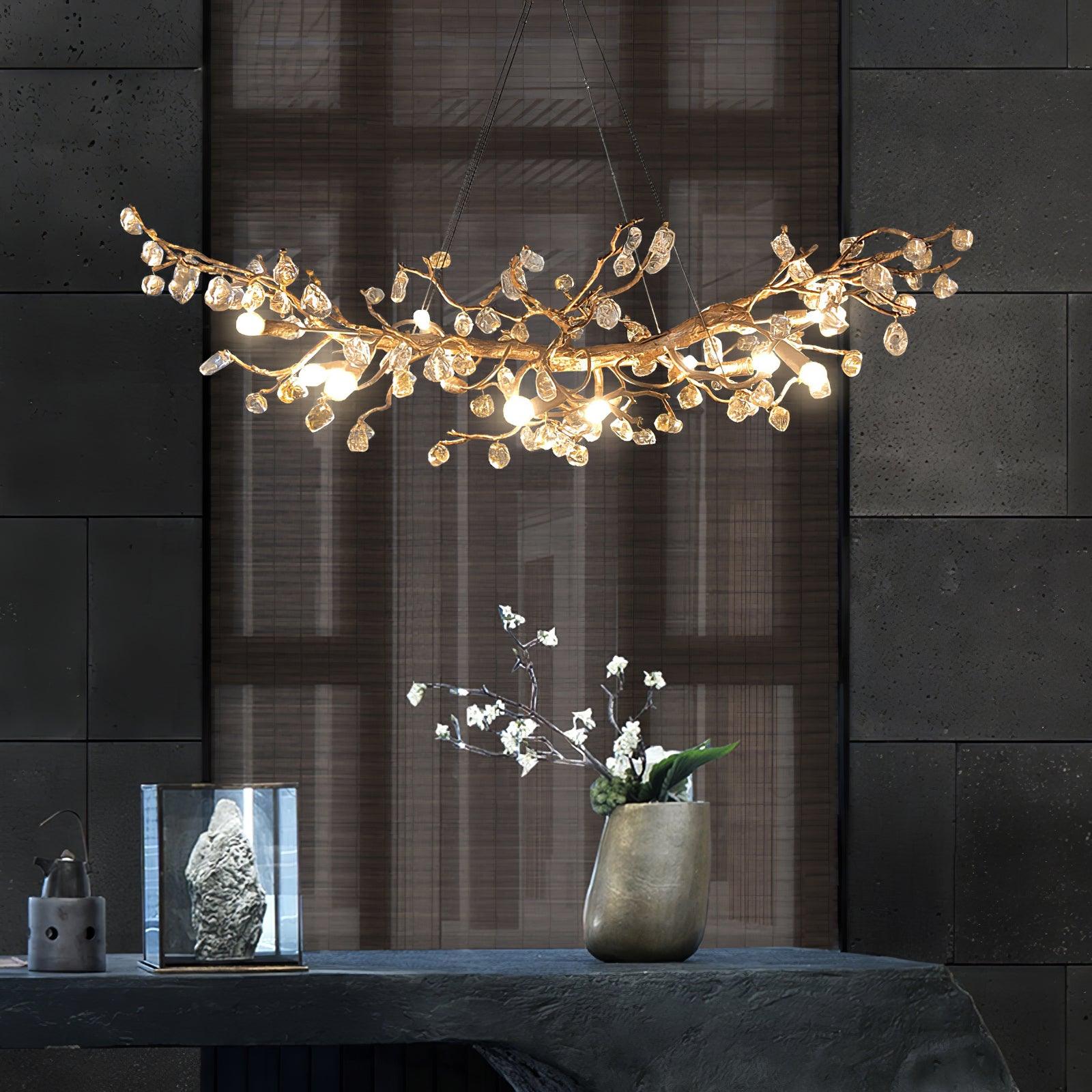 Arborea Brass Branch Crystal Chandelier-Neutral Decor
