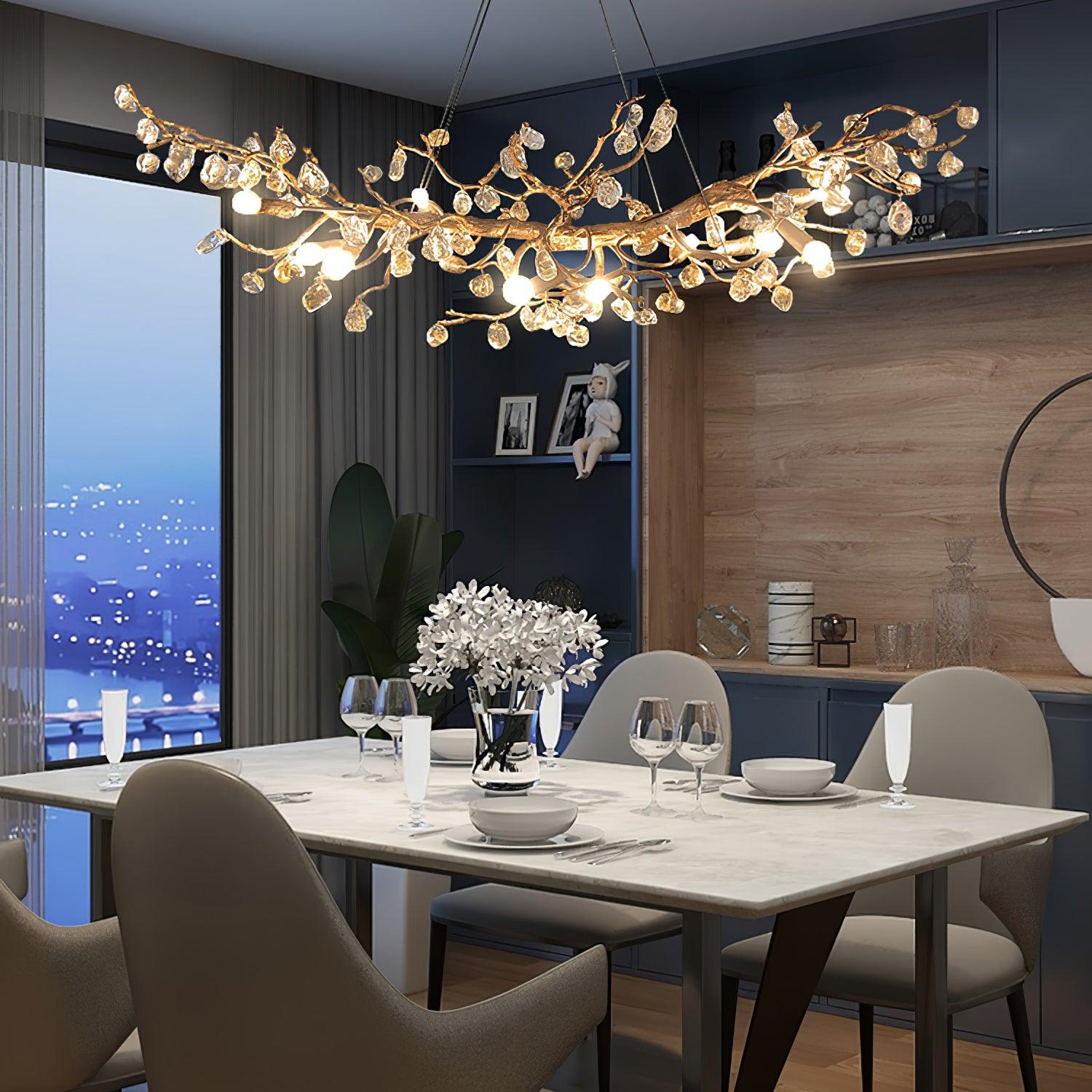 Arborea Brass Branch Crystal Chandelier-Neutral Decor