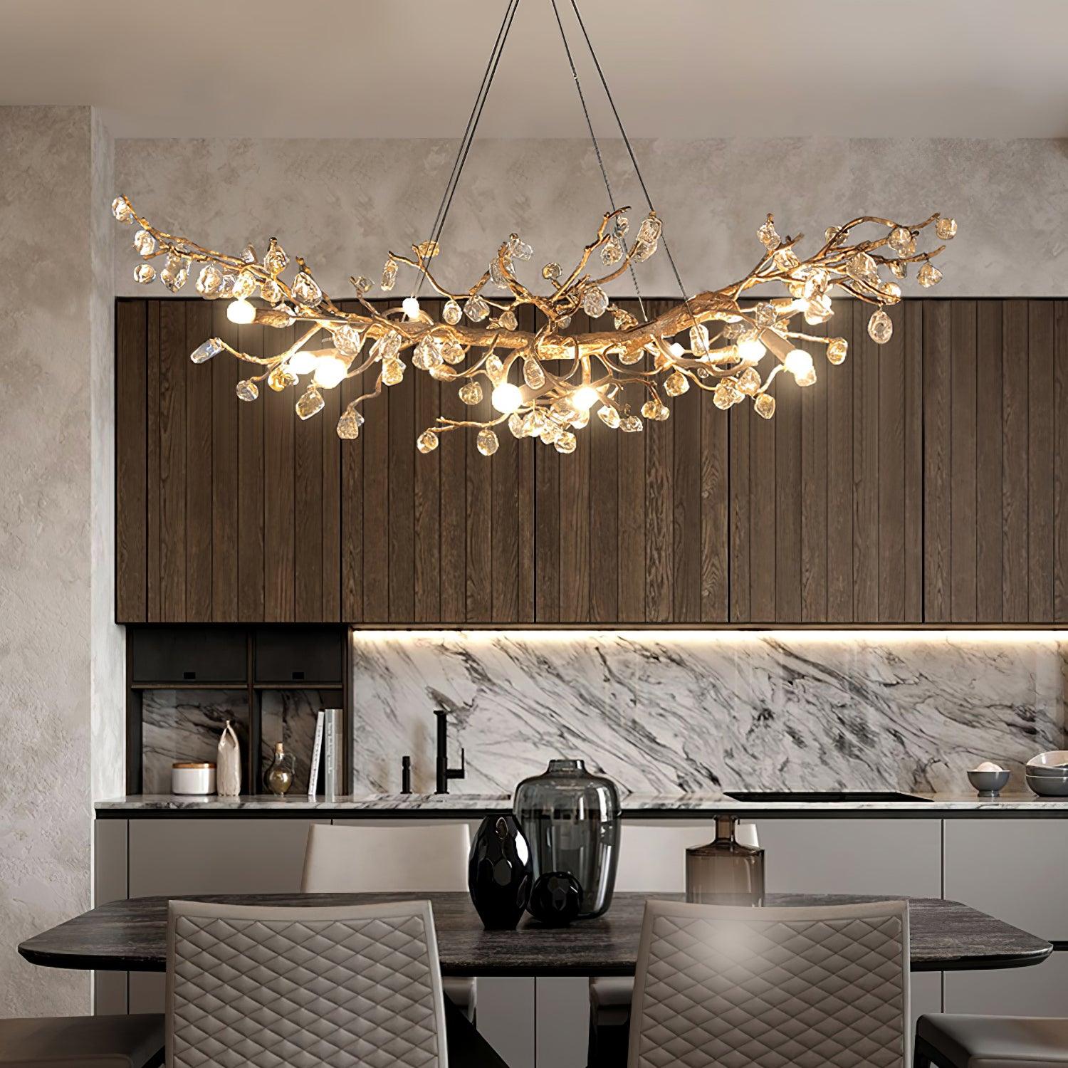 Arborea Brass Branch Crystal Chandelier-Neutral Decor