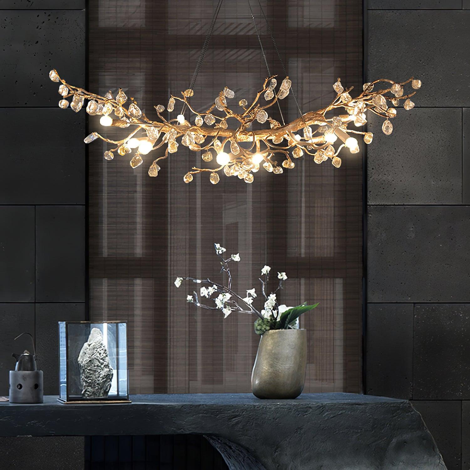Arborea Brass Branch Crystal Chandelier-Neutral Decor