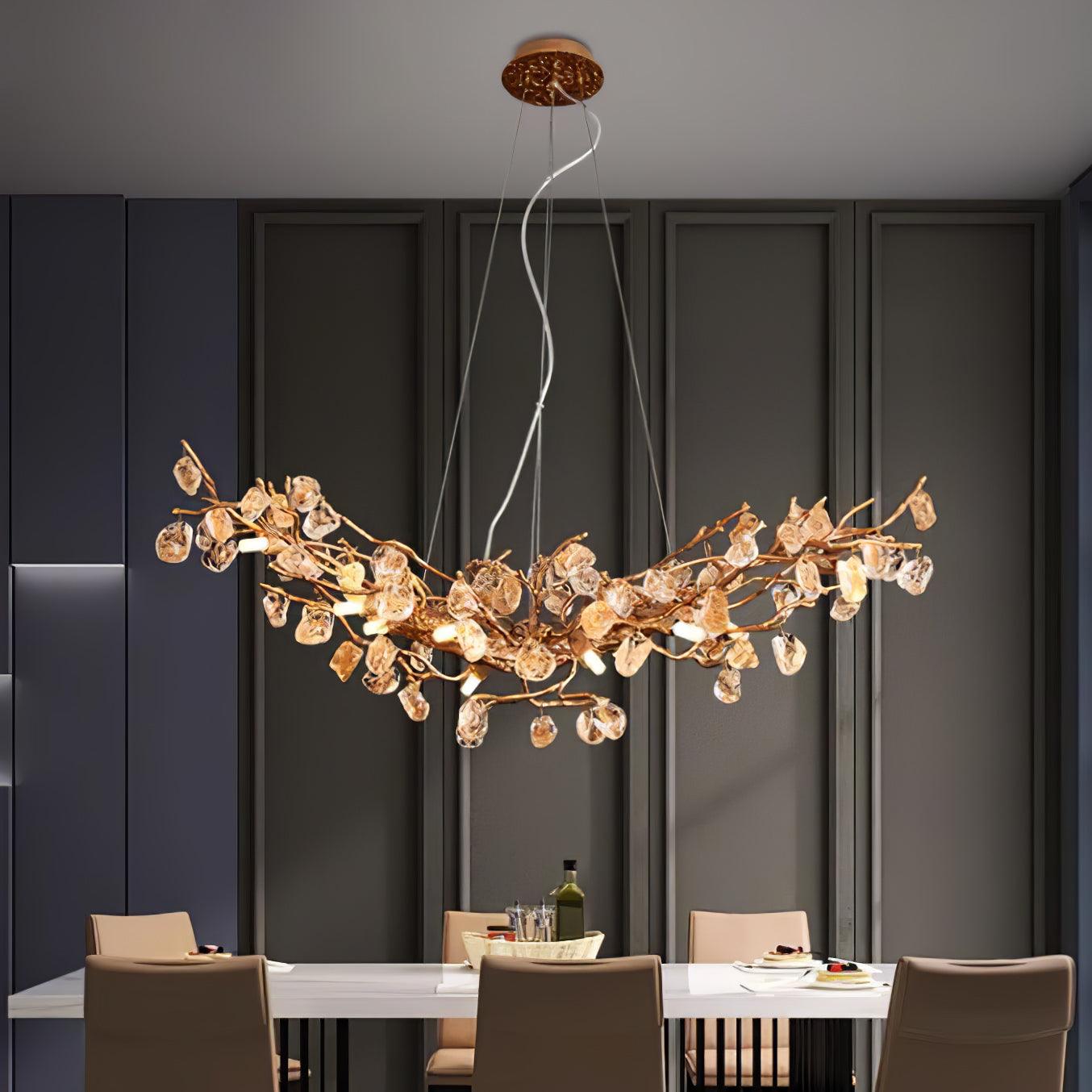 Arborea Brass Branch Crystal Chandelier-Neutral Decor