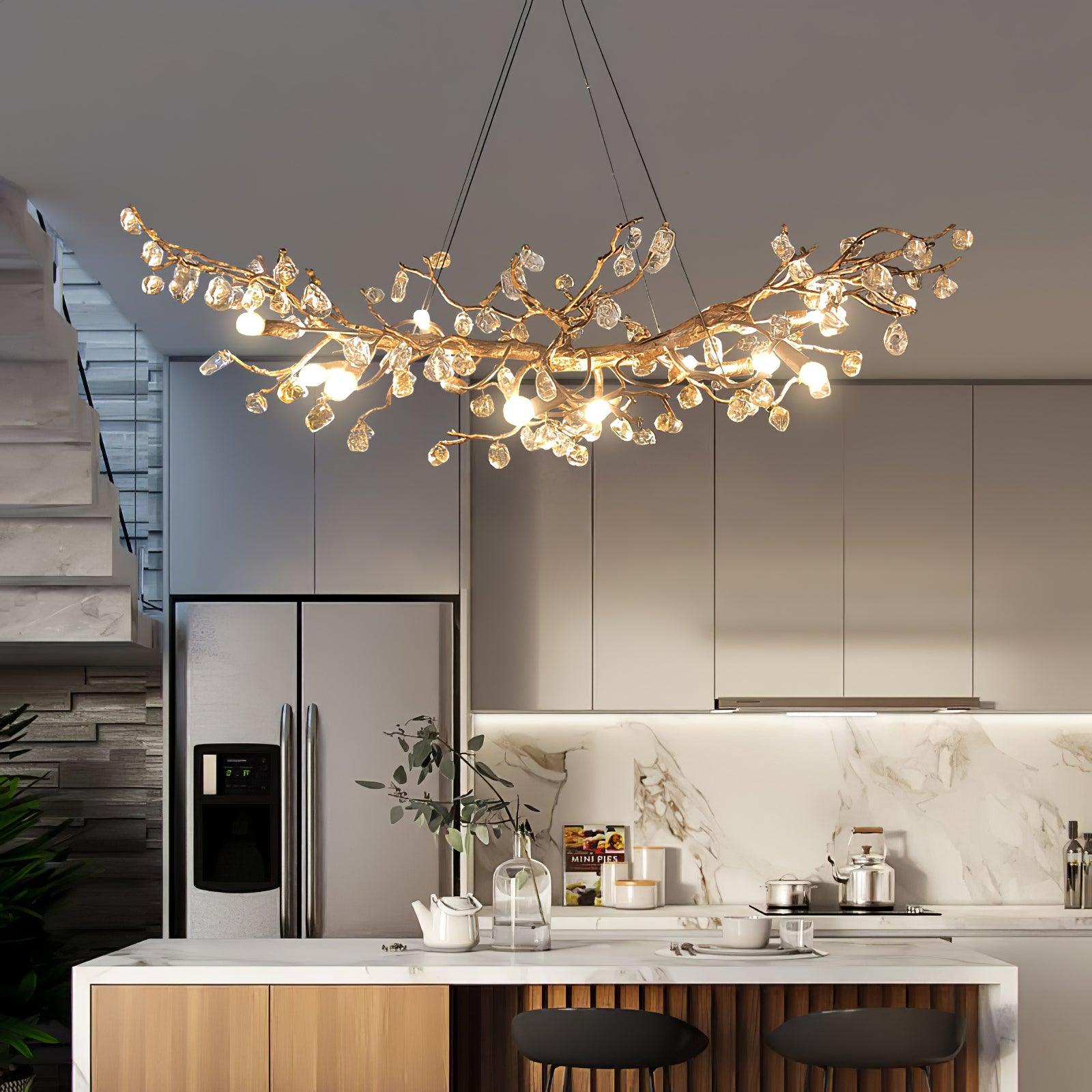 Arborea Brass Branch Crystal Chandelier-Neutral Decor