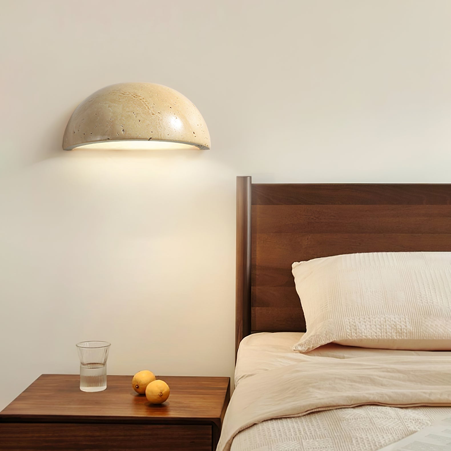 Vethayra Half-Dome Travertine Wall Light-Neutral Decor