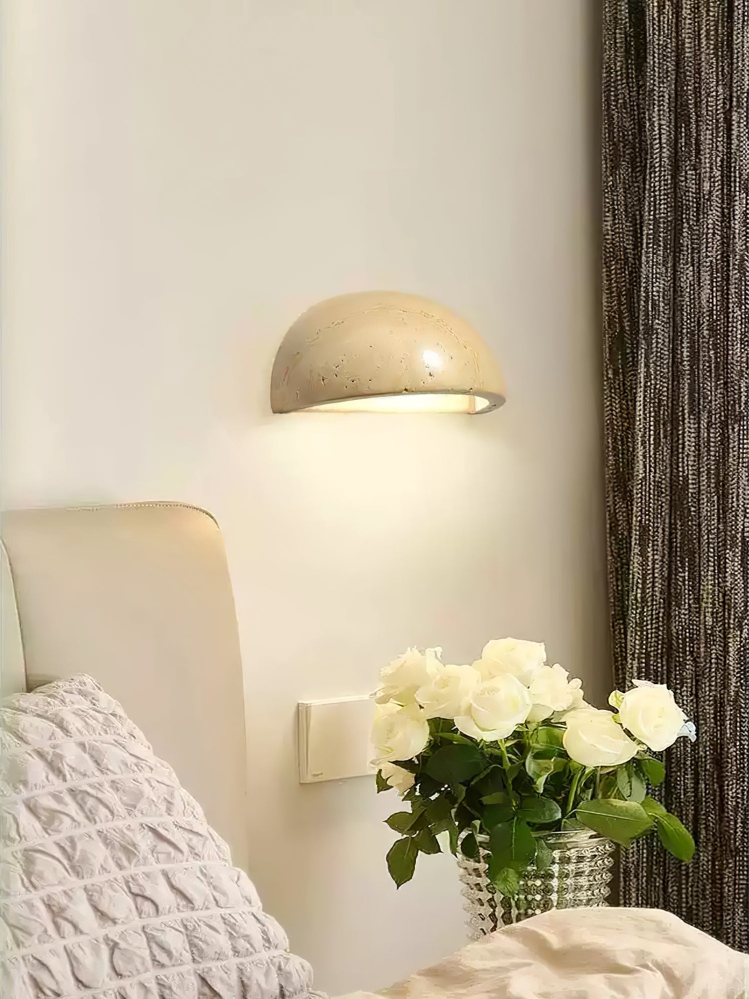 Vethayra Half-Dome Travertine Wall Light-Neutral Decor