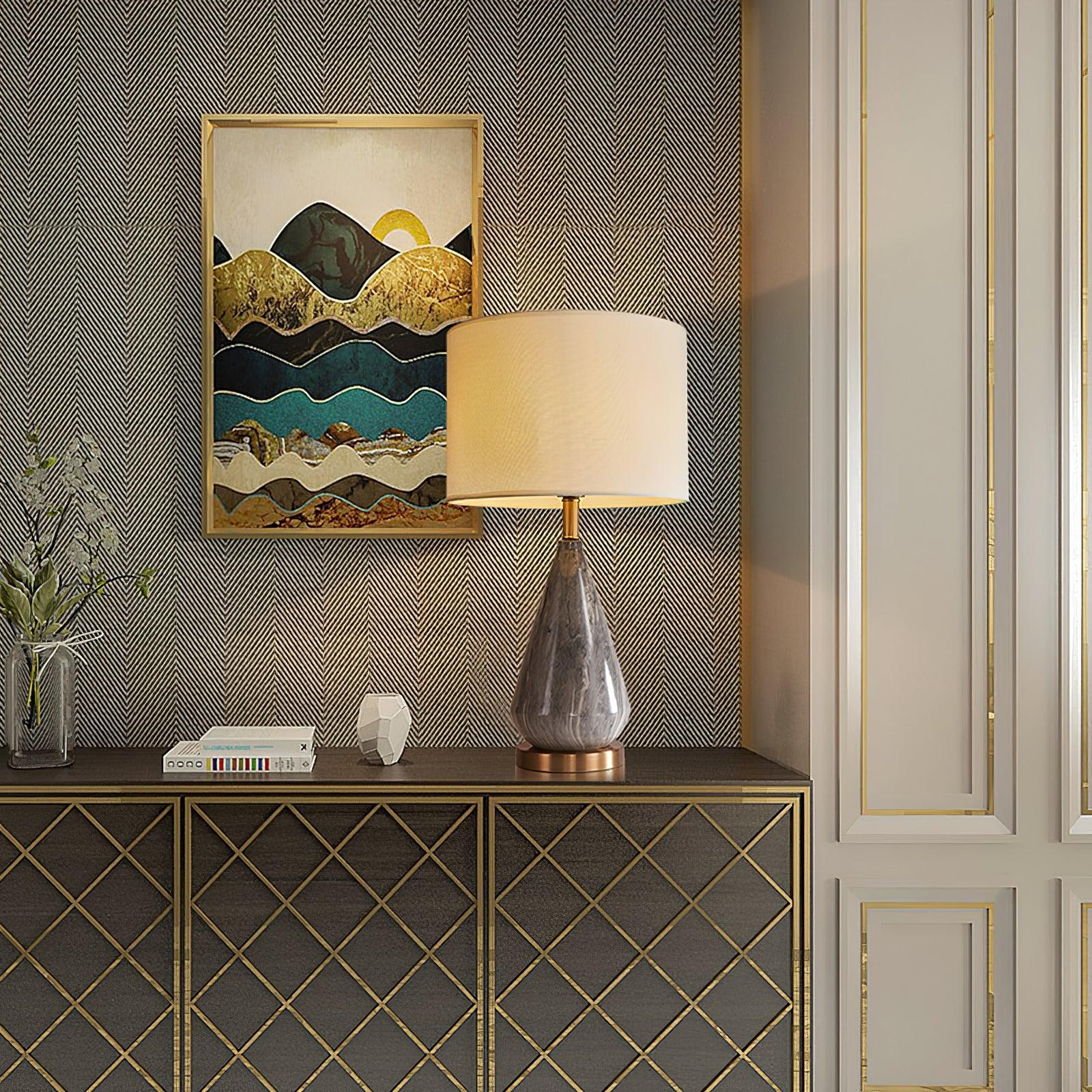 Elysian White & Black Marble Table Lamp-Neutral Decor