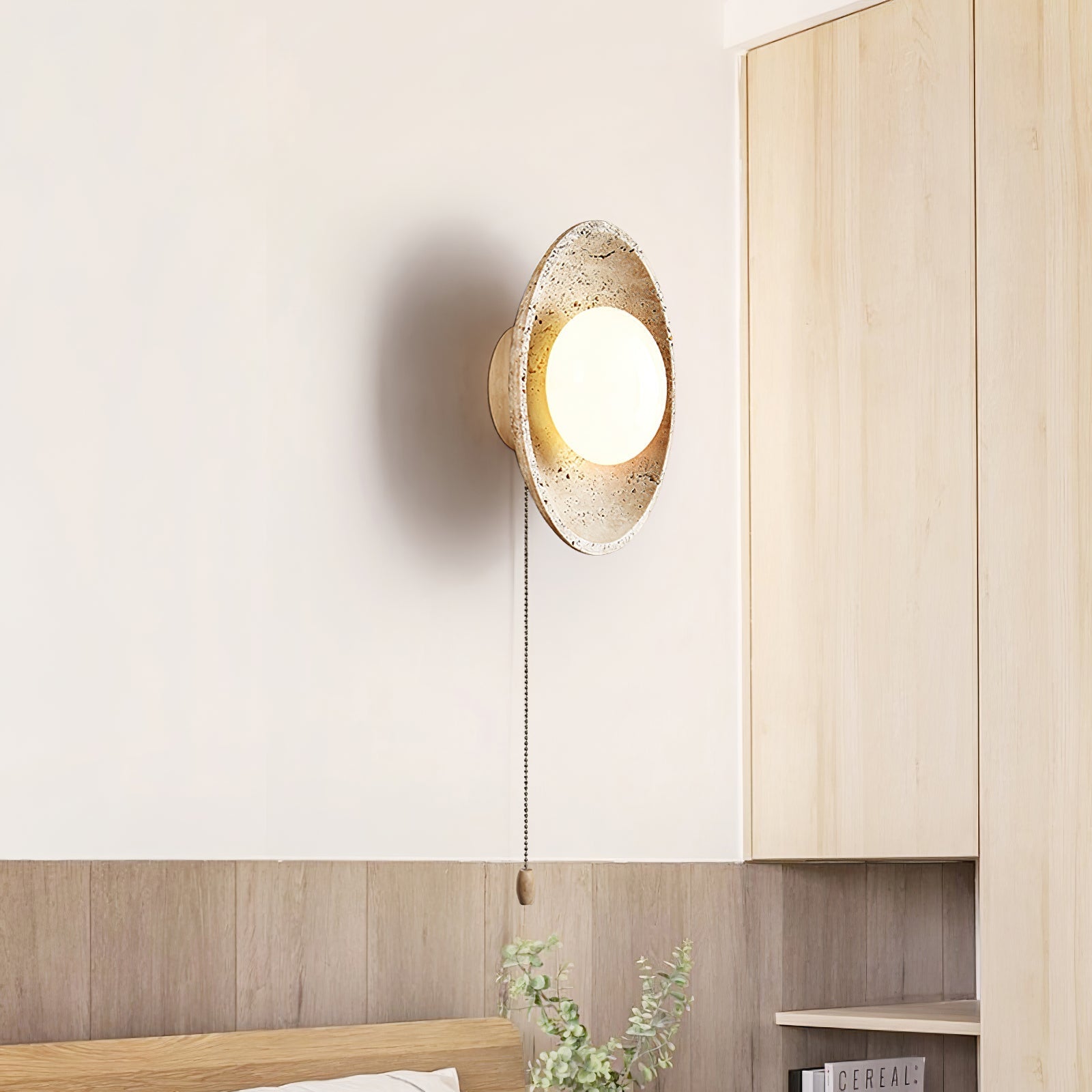 Tavik Bowl-Frame Travertine Wall Light-Neutral Decor