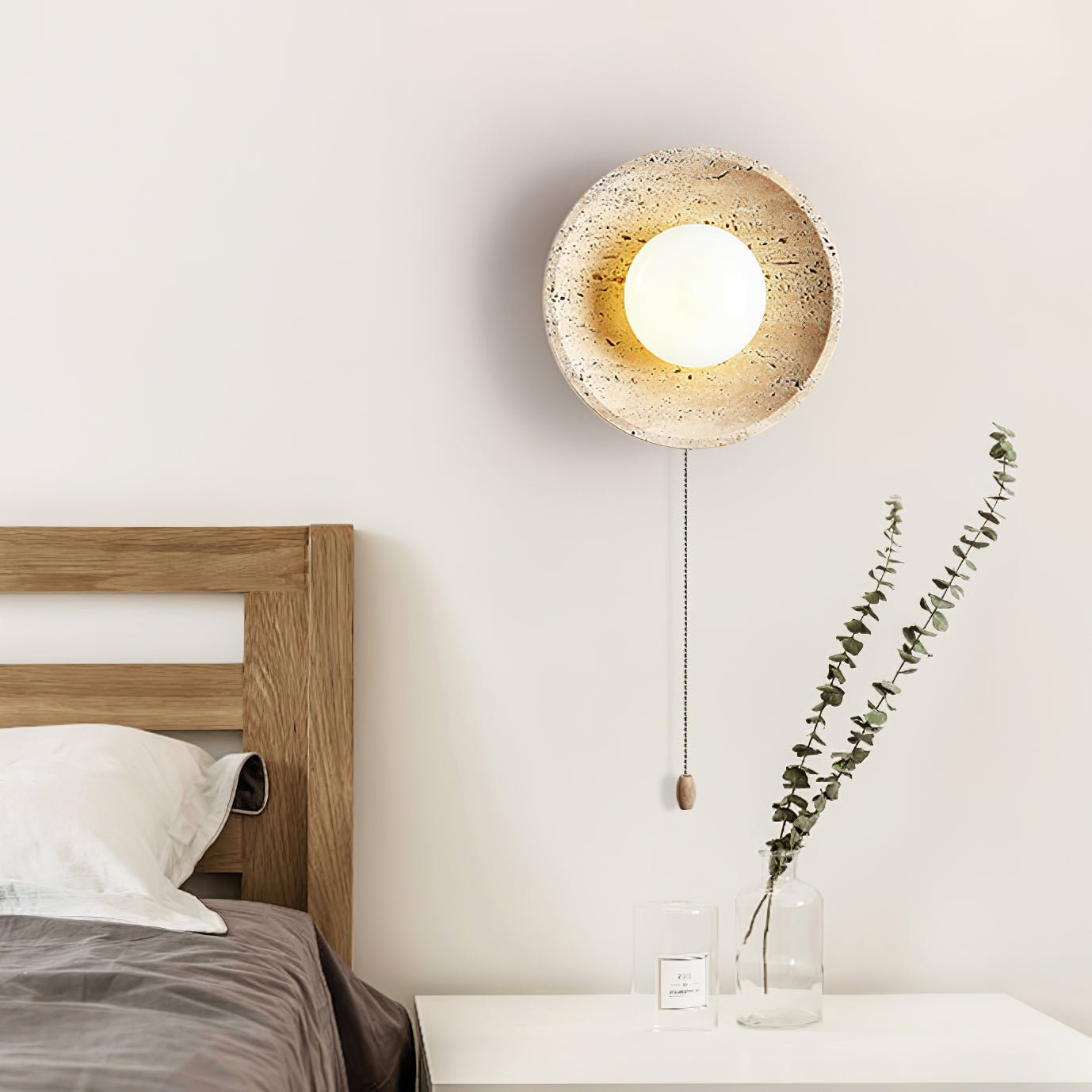 Tavik Bowl-Frame Travertine Wall Light-Neutral Decor
