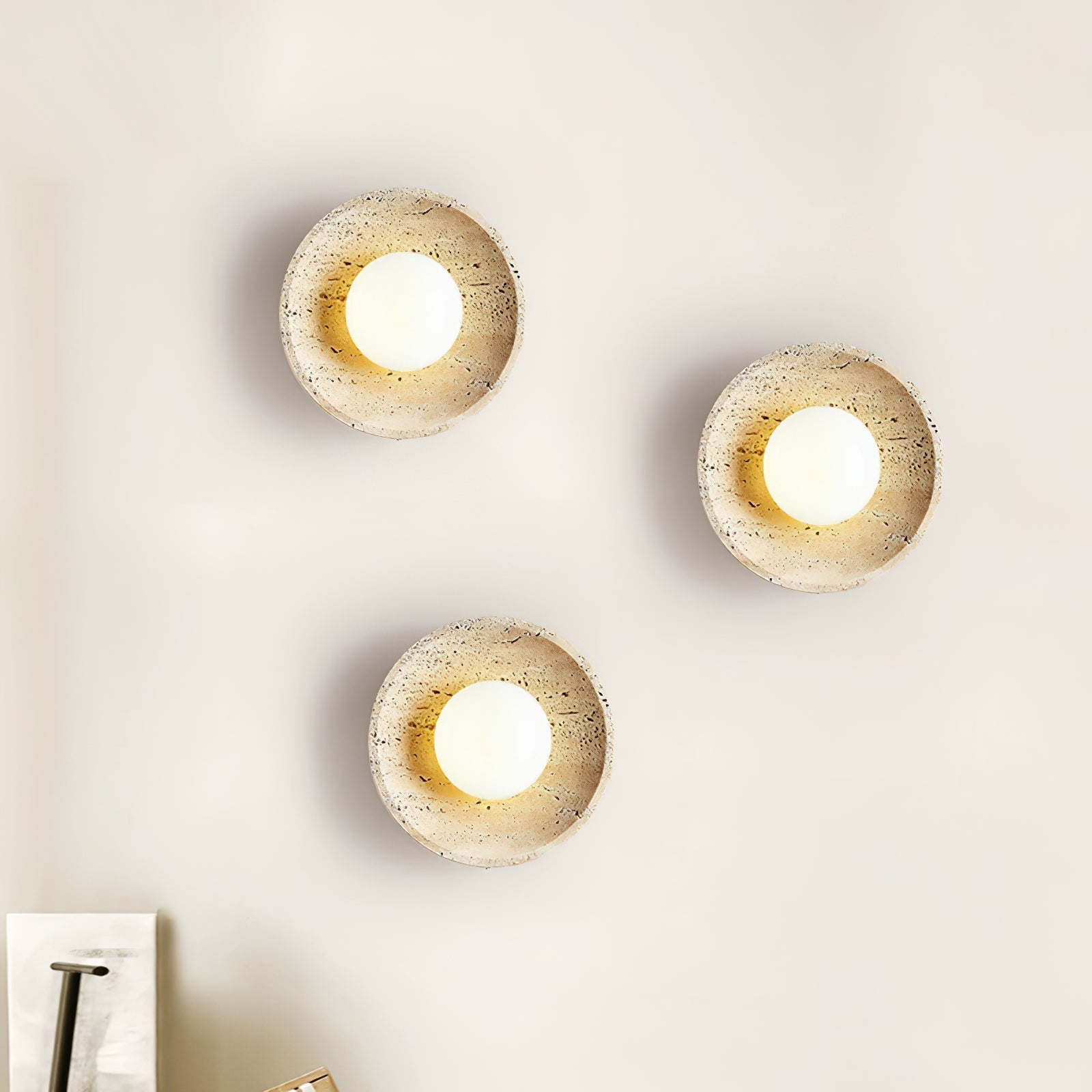 Tavik Bowl-Frame Travertine Wall Light-Neutral Decor