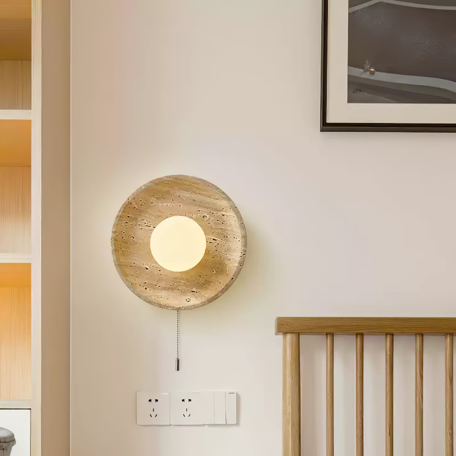 Tavik Bowl-Frame Travertine Wall Light-Neutral Decor