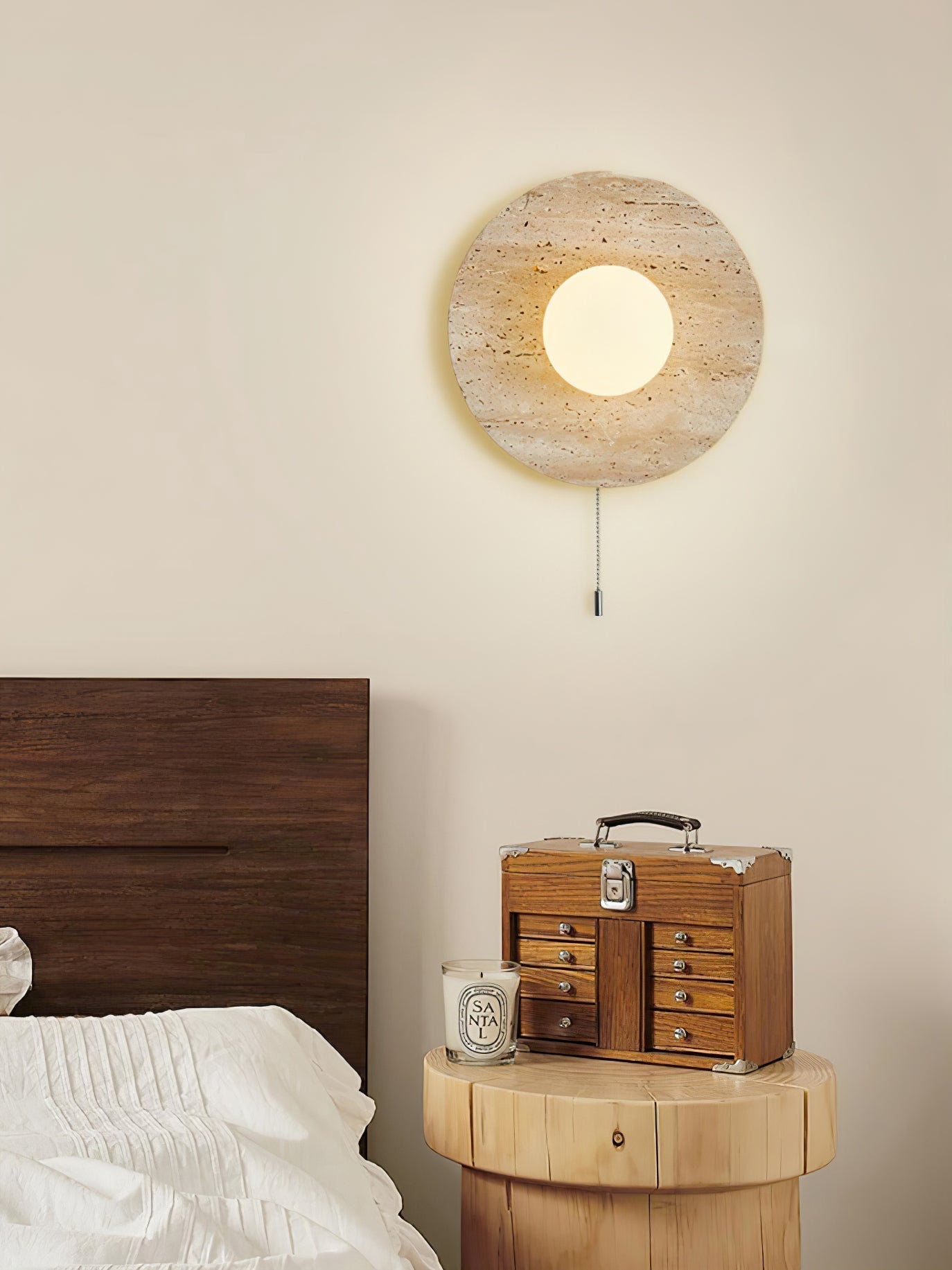 Tavik Bowl-Frame Travertine Wall Light-Neutral Decor