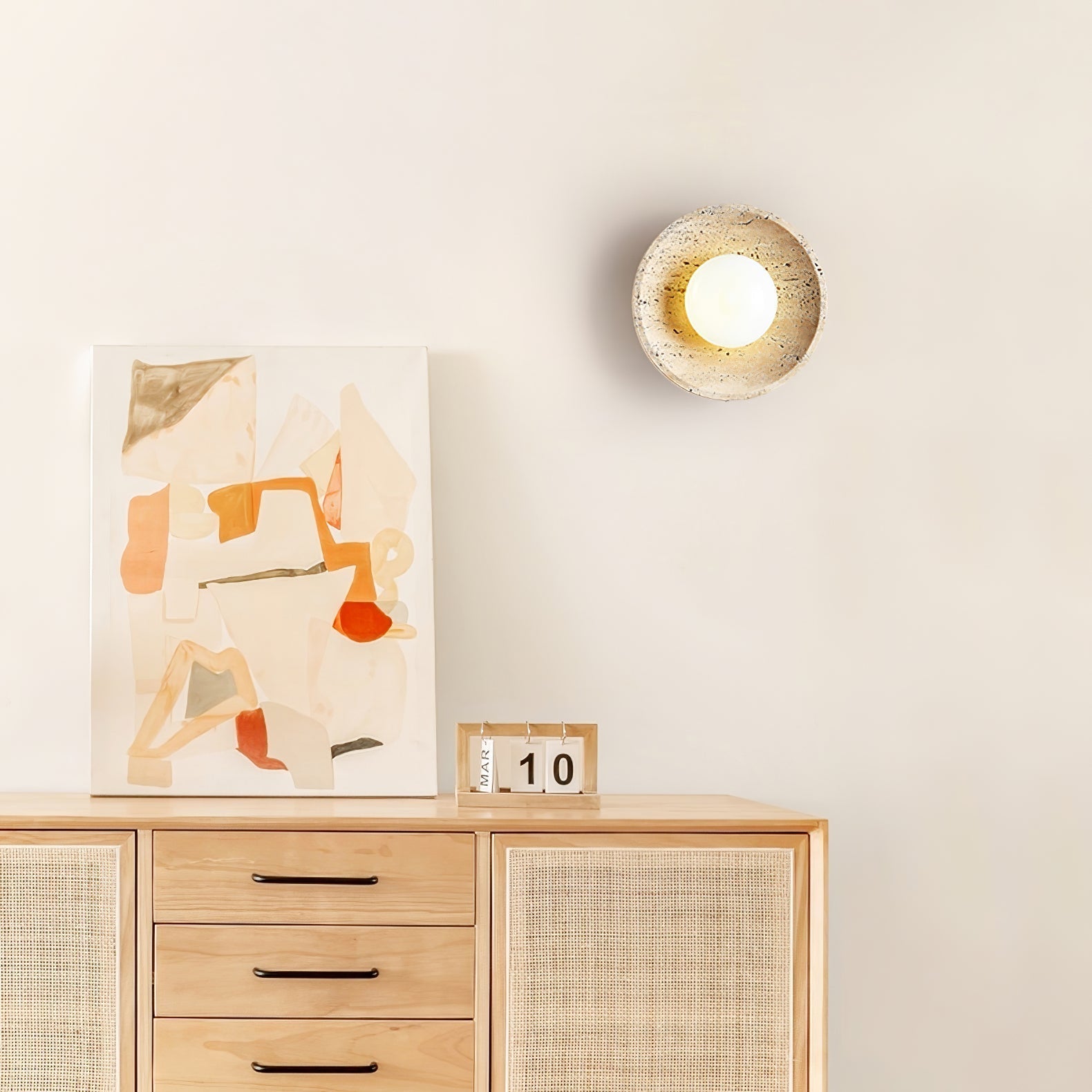 Tavik Bowl-Frame Travertine Wall Light-Neutral Decor