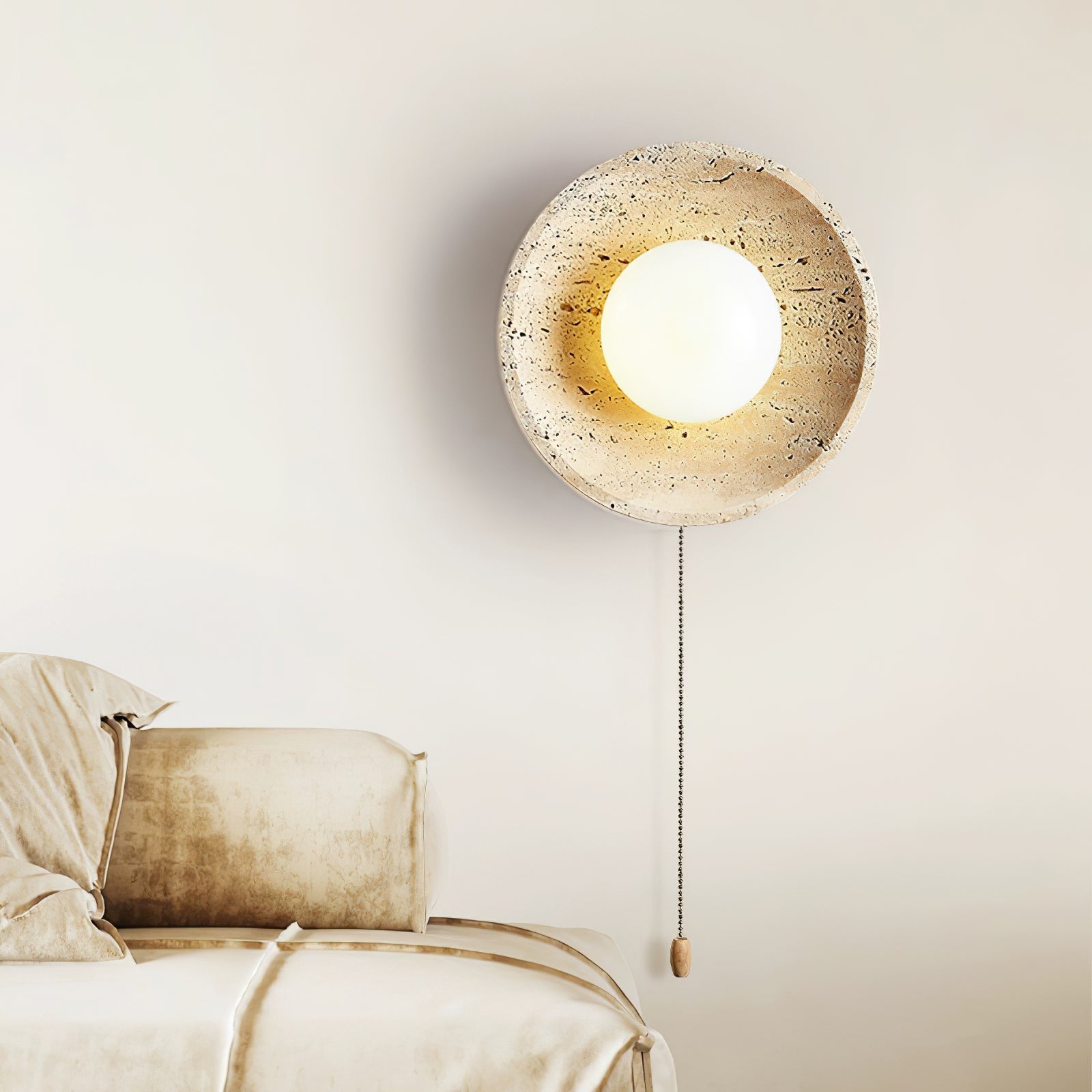 Tavik Bowl-Frame Travertine Wall Light-Neutral Decor
