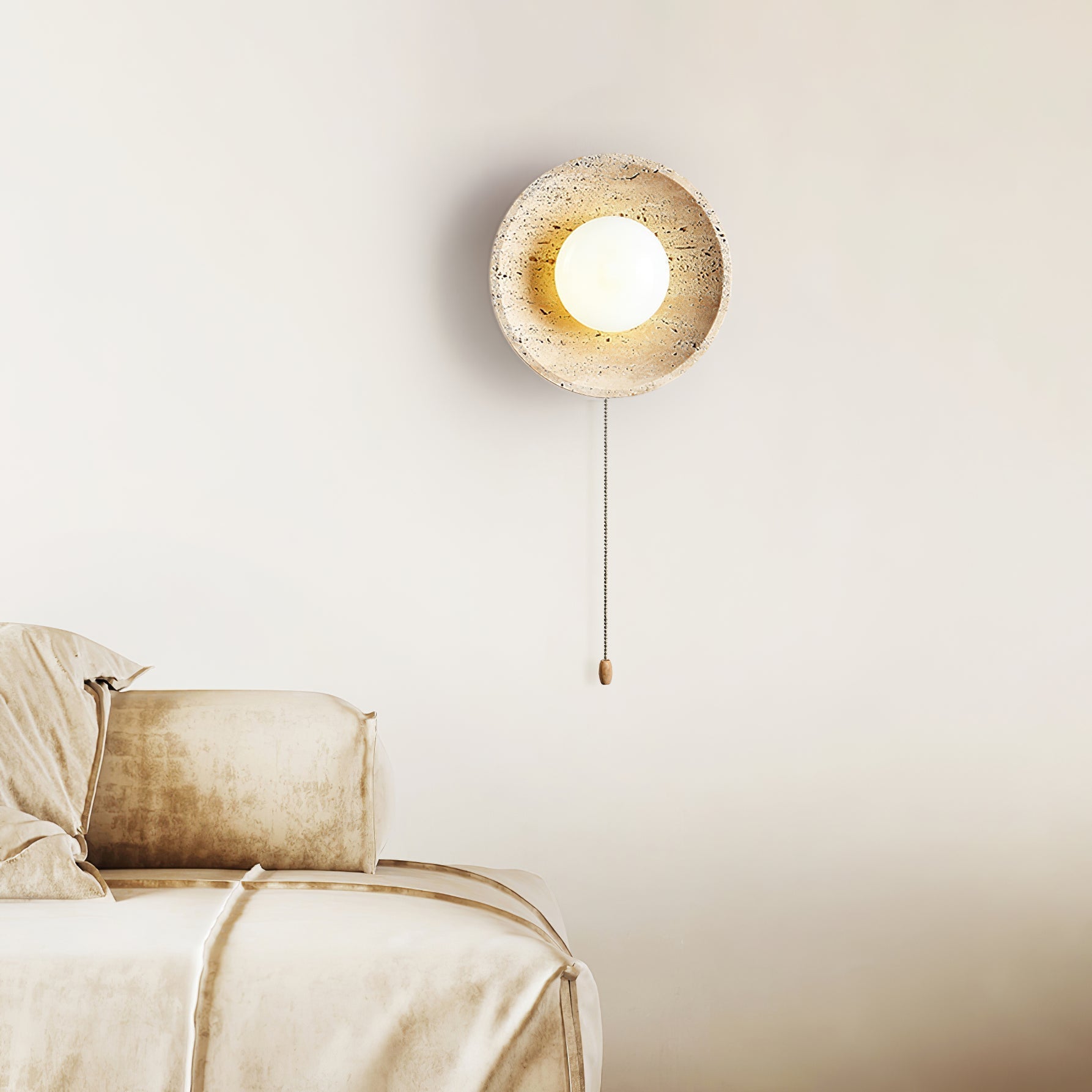 Tavik Bowl-Frame Travertine Wall Light-Neutral Decor