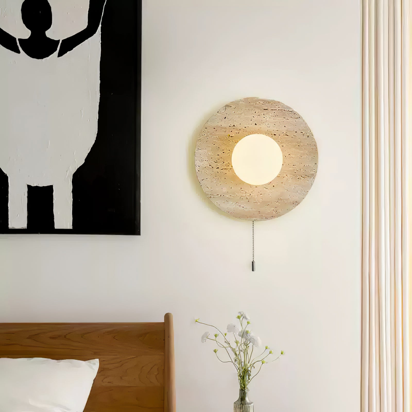 Tavik Bowl-Frame Travertine Wall Light-Neutral Decor