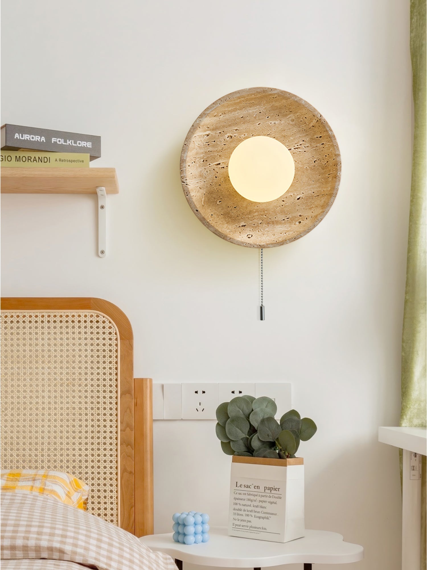 Tavik Bowl-Frame Travertine Wall Light-Neutral Decor