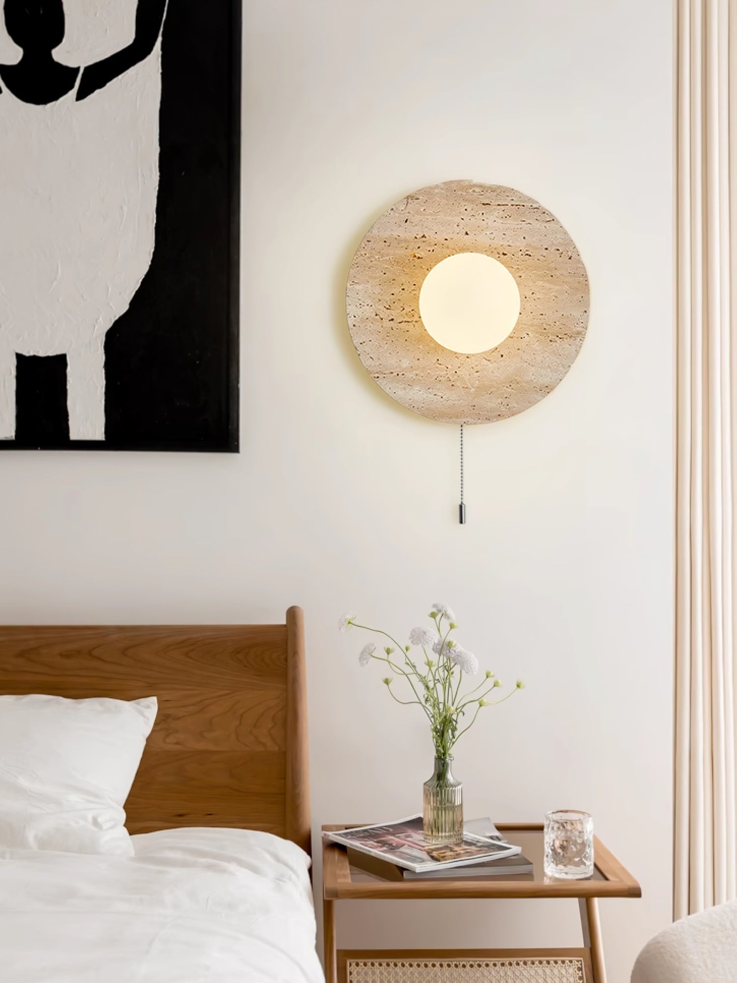 Tavik Bowl-Frame Travertine Wall Light-Neutral Decor