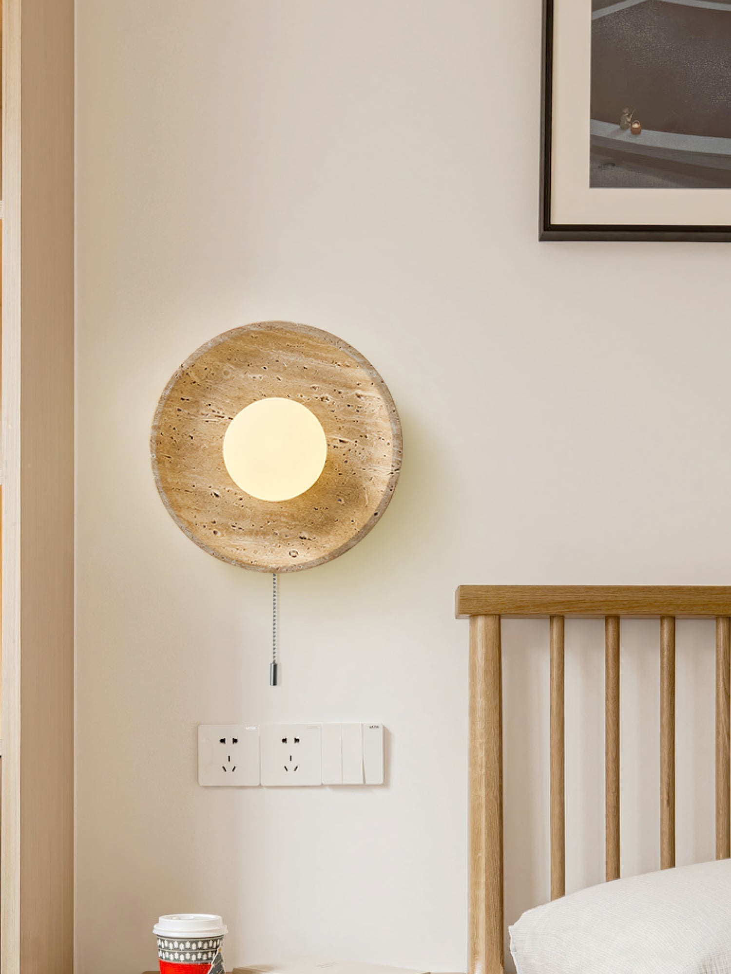 Tavik Bowl-Frame Travertine Wall Light-Neutral Decor